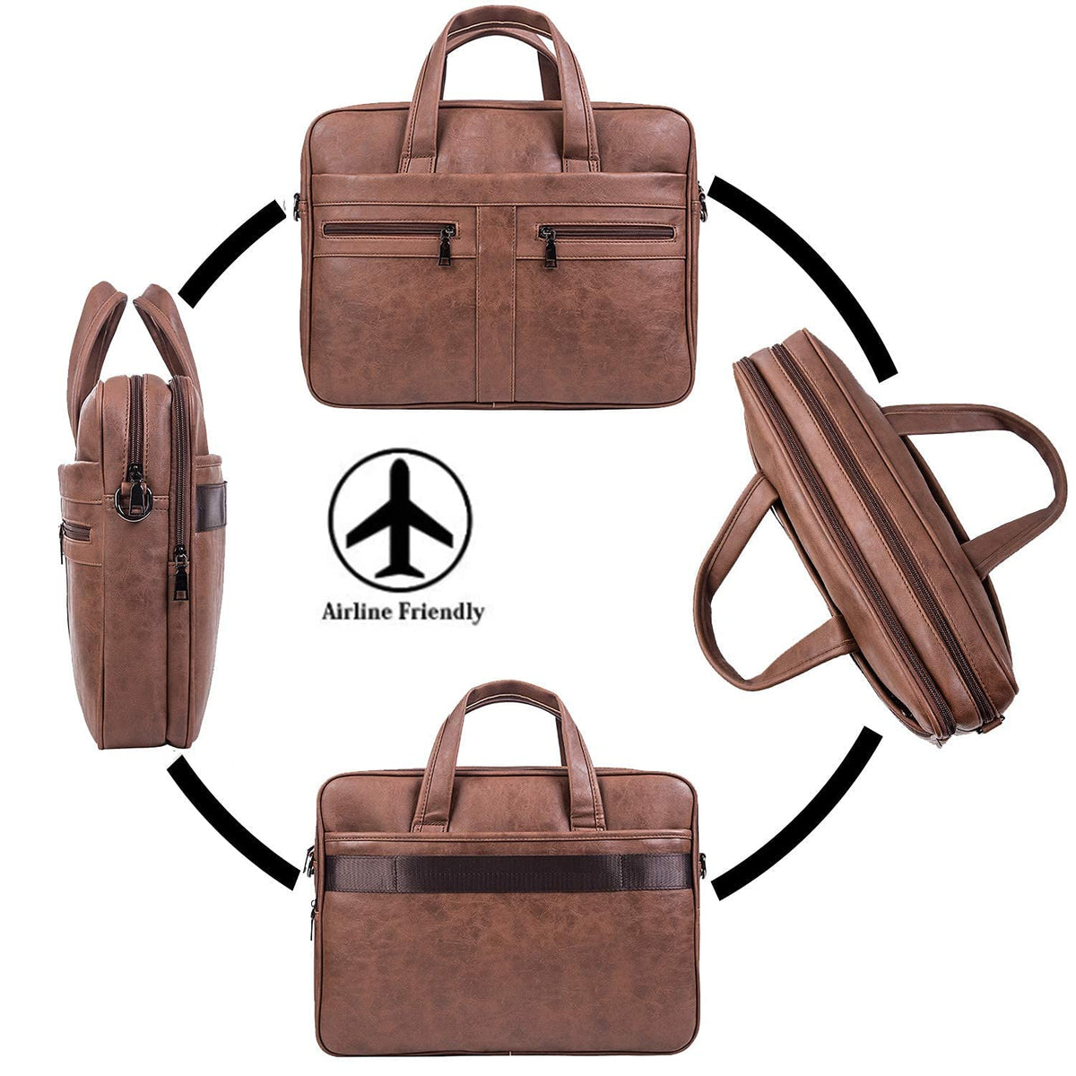seyfocnia Men's Leather Messenger Bag, 17.3 Inches Laptop Briefcase Business Satchel Computer Handbag Shoulder Bag for Men-Brown