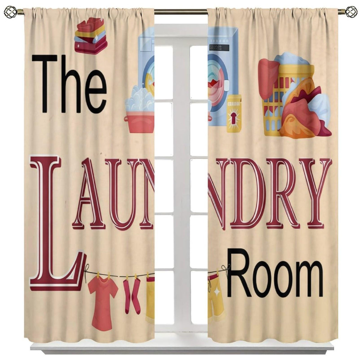 Nsbul Vintage Laundry Room Curtains, Farmhouse Rustic Wash Dry Clothes Quotes Window Drapes Treatments for Kitchen Living Room Bedroom Laundry, 42" W X 45" L(No Blackout)