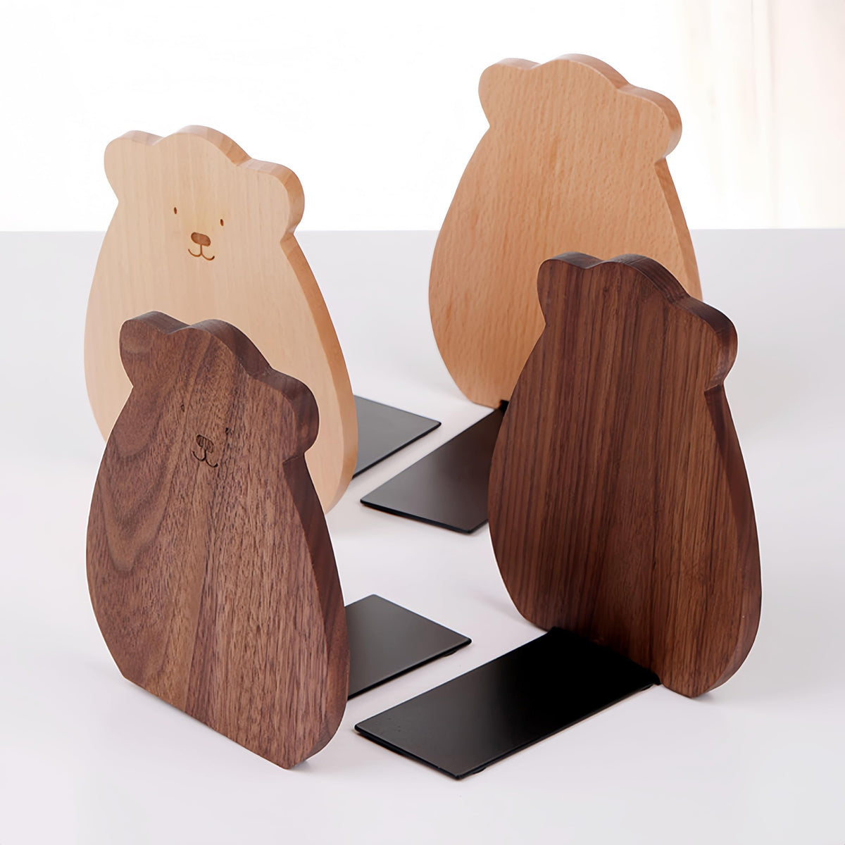 Cute Panda-Shaped Book Ends for Shelves, Detachable Design Bookends for Heavy Books, with Anti-Slip Foam Pads, an Ideal Gift for Book Fans (Pack of 2,Beech Wood Panda)