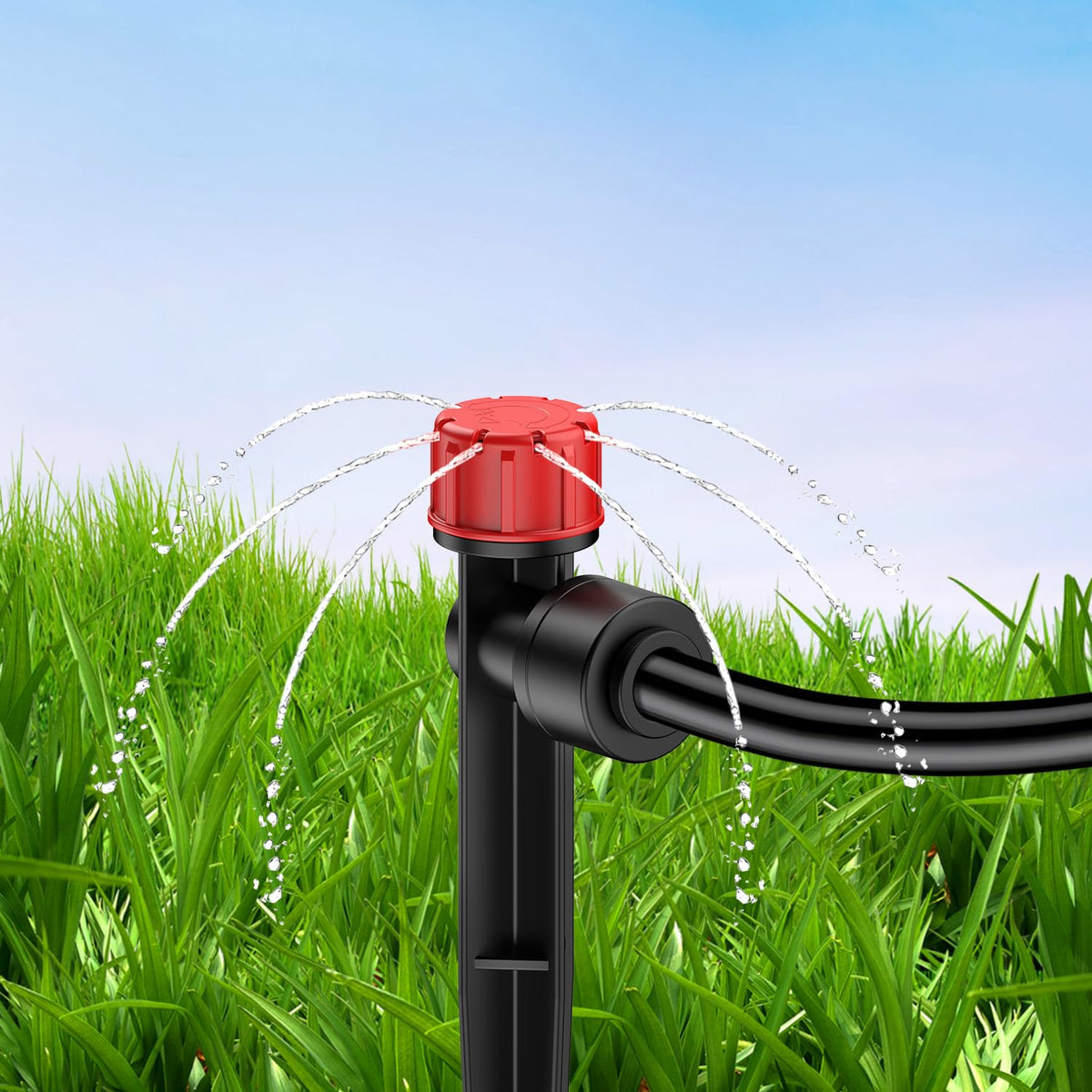 Pawfly 30 Pcs Push-to-Fit Drip Irrigation Emitters with Adjustable Water Flow Irrigation Drippers Drip Emitters Sprinklers with Stake & 8 Holes Drip Irrigation System Parts for 1/4 Inch Tubing