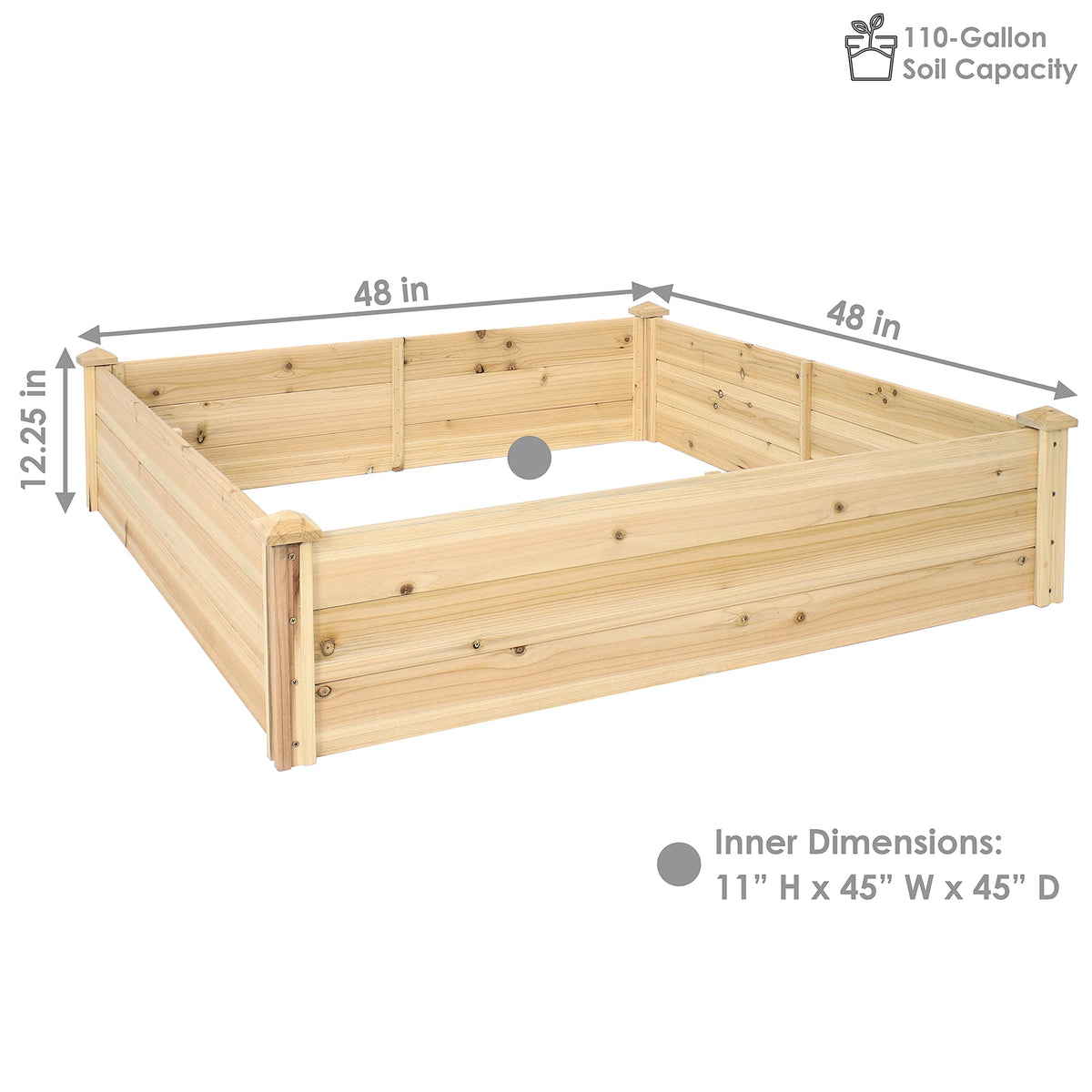 Sunnydaze Square Wood Raised Garden Bed - Outdoor Elevated Planter Box for Flower, Vegetable, and Herb Gardening - 4’ x 4’