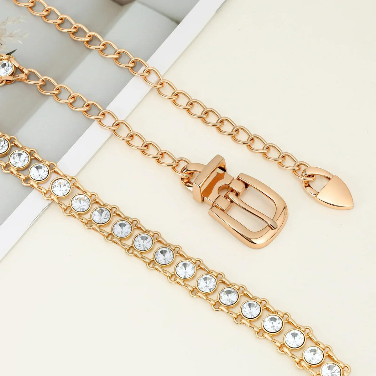 YooAi Chain Belts Leather Waist Belt for Women Layered Metal Chain Belt Gold Buckle Gold Rhinestsone 130 XL/2XL