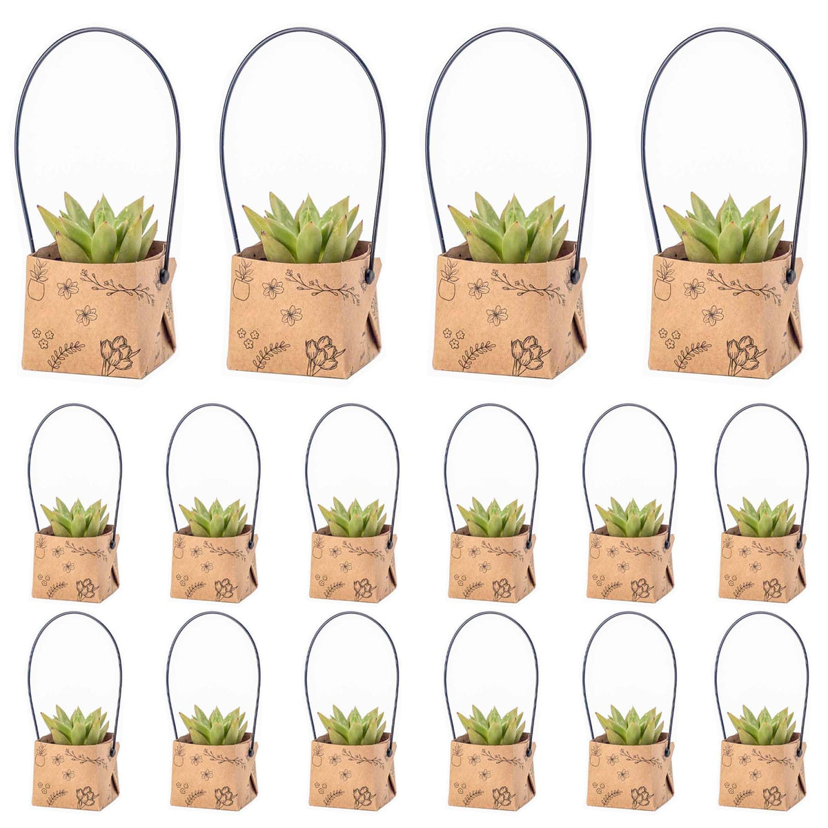 40Pcs Succulent Wrap Bags (fits 2 inch pots), Mini Kraft Succulent Favour Box Basket with Handle for Wedding, Baby Shower, Succulent Party Favours for Guests