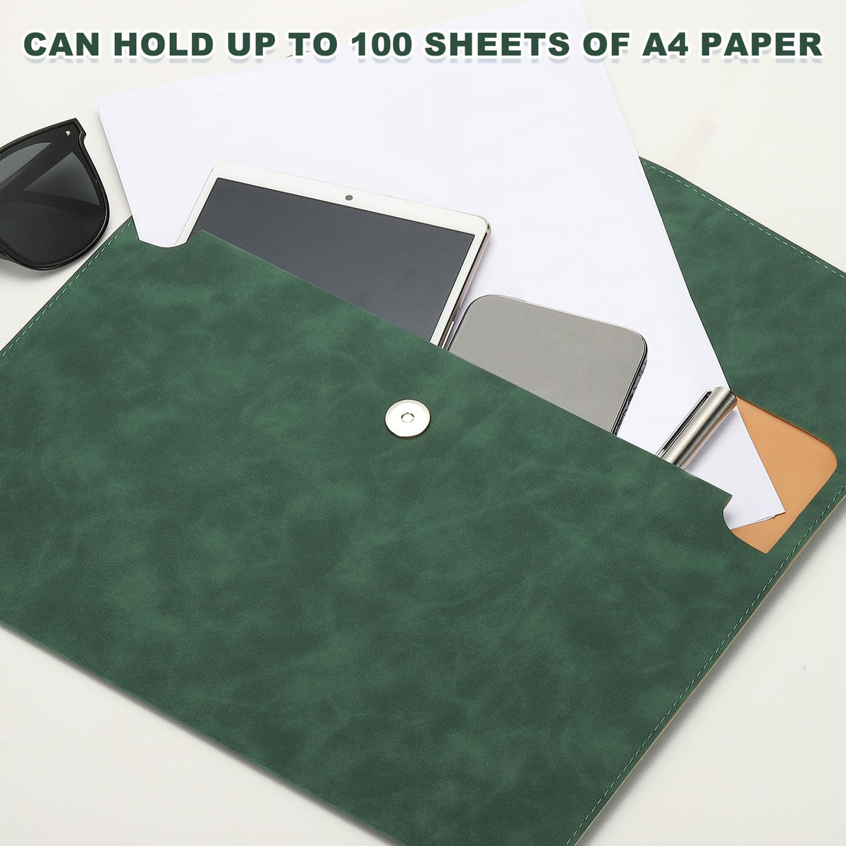PATIKIL PU Leather A4 File Folder, 2Pcs Document Holder Filing Organizer Portfolio Envelope Folder Case with Snap Closure for Letter Receipt, Green