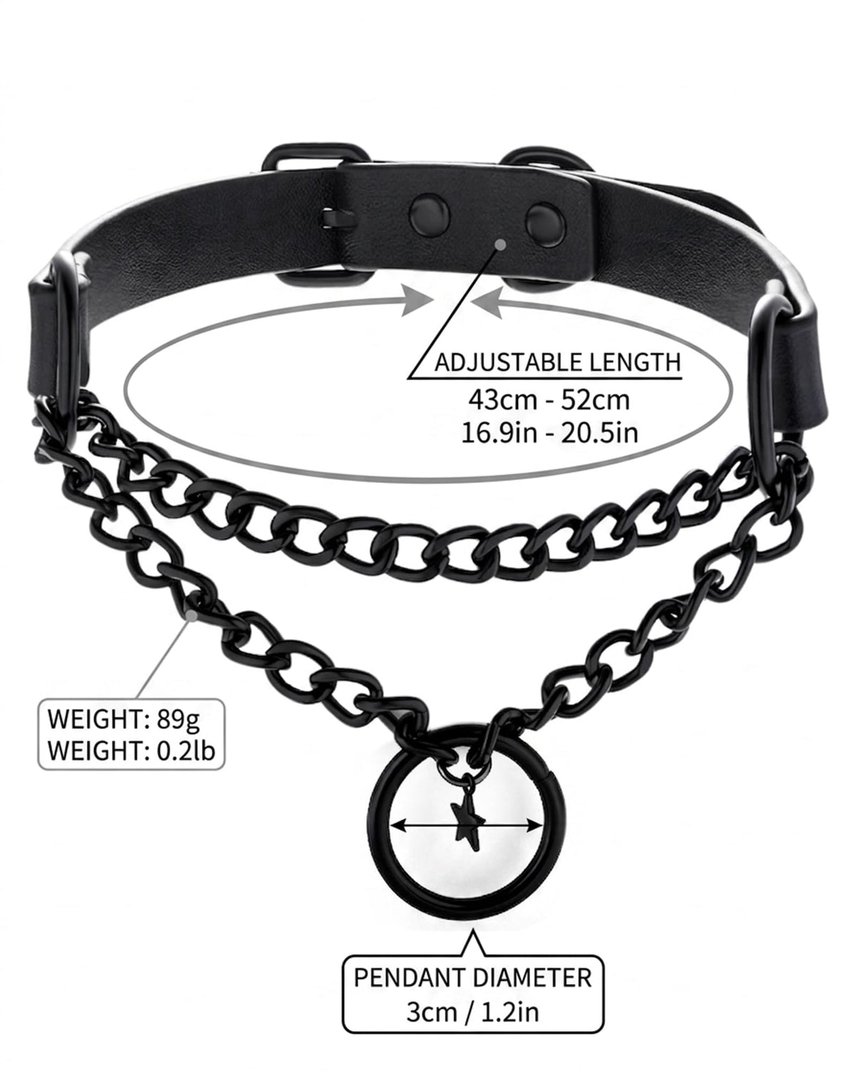 rgwtgkyh Black Gothic Star O-Ring Choker Necklace for Women Stainless Steel Leather Chain Punk Grunge Emo Alternative Statement Jewelry Gift