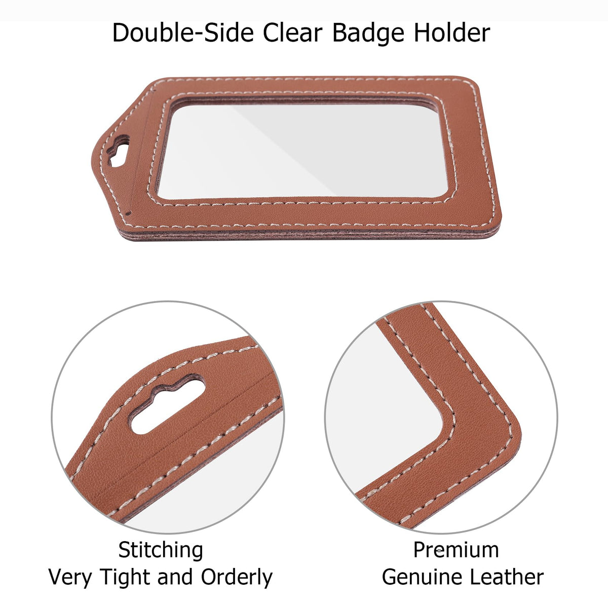 Vividwise 3 Pcs Vertical Leather Badge Holders, Black/Brown/Gray ID Holder for Lanyard, Waterproof Clear Card Holder for School ID Office ID, ID Protector for Women,Men
