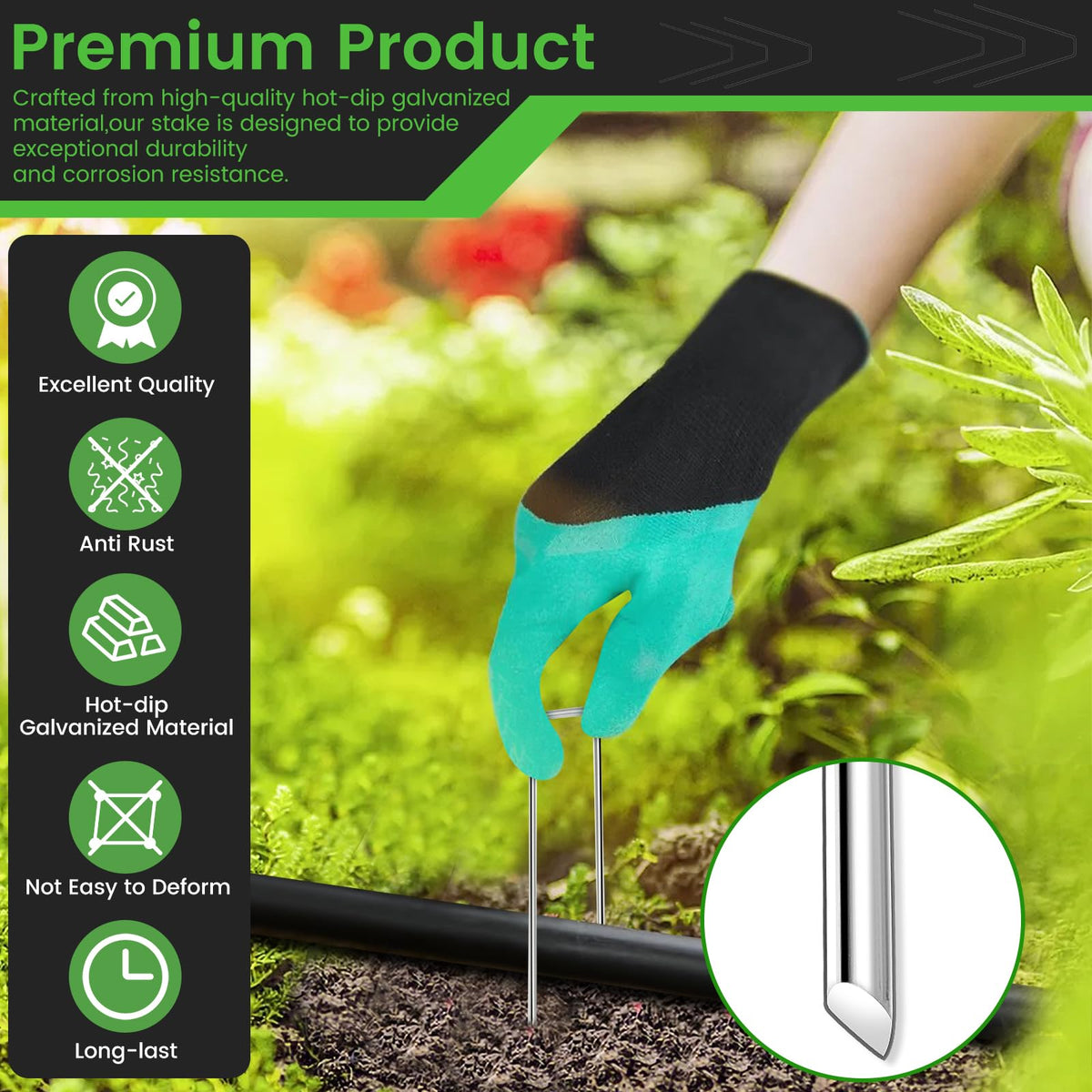 60 Pack 6 Inch Landscape Staples + 1 Hook 11 Gauge Heavy Duty Galvanized Garden Stakes, U-Shaped Ground Pins for Weed Barrier Fabric, Drip Irrigation Tubing, Sod, Lawn & Christmas Outdoor Decorations