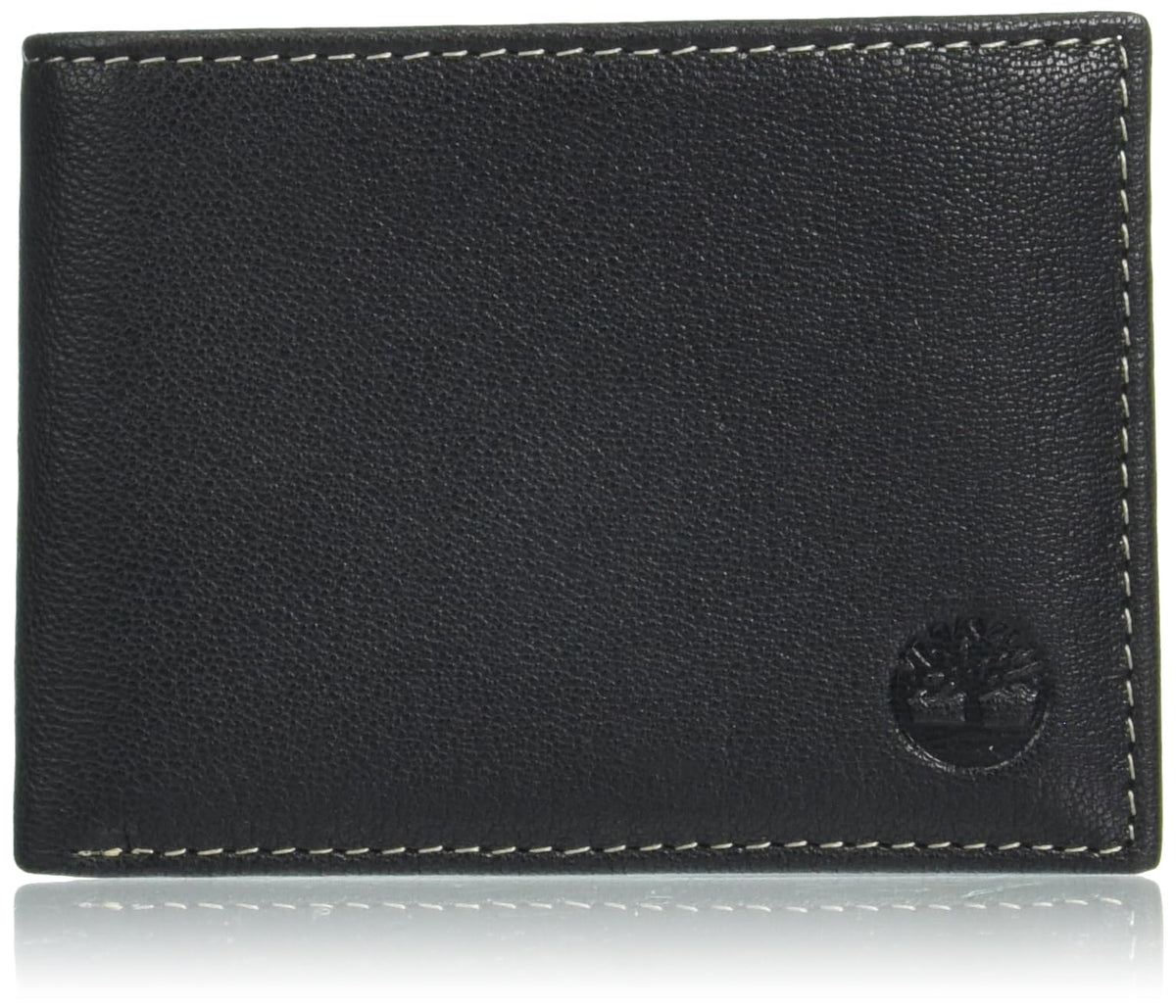 Timberland Men's RFID Blocking Wallet – Genuine Leather Passcase with Removable ID Holder, 6 Card Slots, 2 Billfold Pockets, Slim Design, Black, One Size