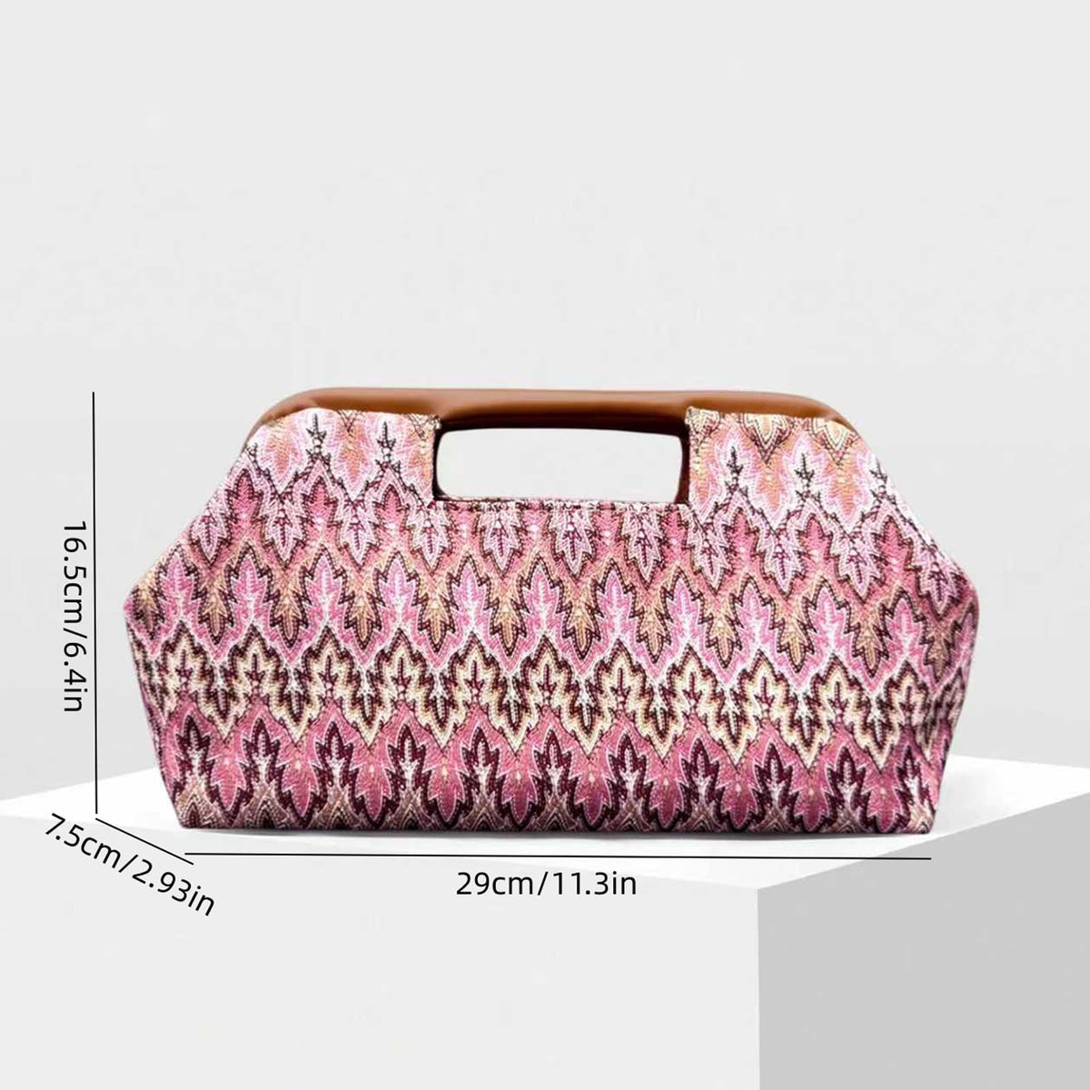 ENBEI Women's Top Handle Clutch Purse, Evening Bag with Leather-Wrapped Metal Handle, Handbag Clutch for Party & Daily Use (Pink Bohemia)