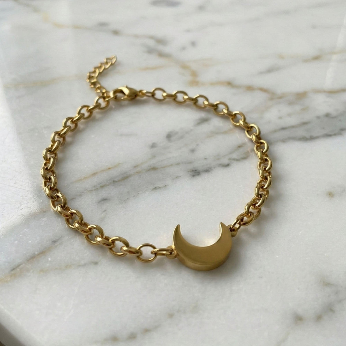 Studio Rockwood Gold Moon Bracelet for Daughter - I Love You Gift Box with Card - Hypoallergenic Stainless Steel - Birthday, Graduation, Valentine's Day, Mother's Day, Minimalist