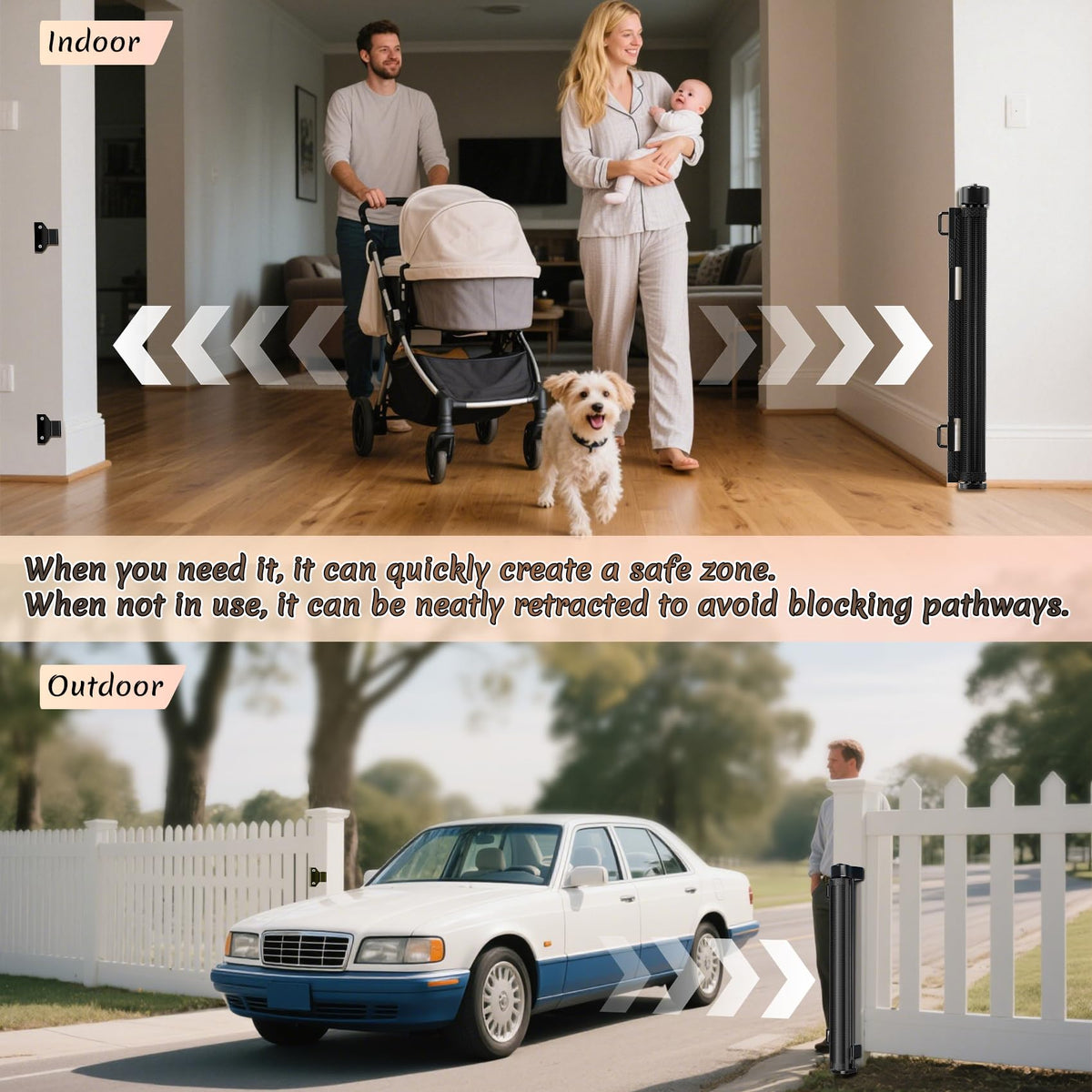 Miumoon 200 inch Retractable Baby Gates 37 inch Tall, Retractable Gate with Reinforced Strip Design to Prevent Crawling Through, 16 FT Outdoor Retractable Gates, Extra Wide Retractable Gate for Garage