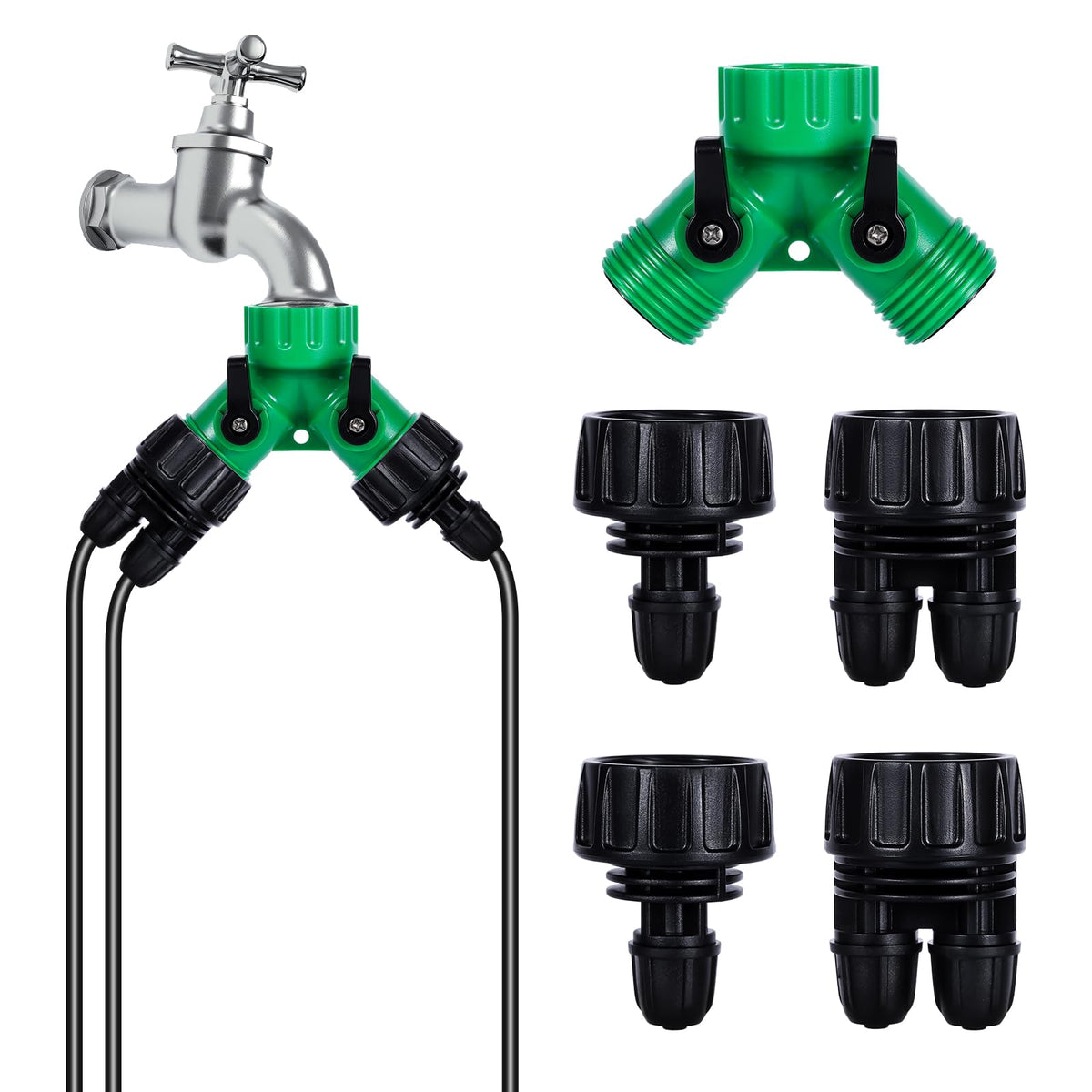 5 Pcs Hose Adapter Kit, Y Water Splitter 1-Way/2-Way Convert 3/4 Inch Female GHT to 1/4 Inch Irrigation Tubing Connectors, Garden Faucet Connectors for Irrigation Misting System