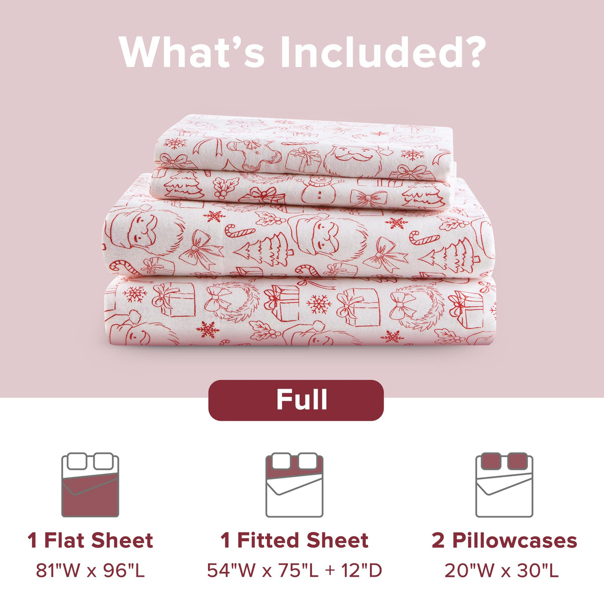 Intelligent Design Flannel Sheets Full, Cozy Soft 100% Cotton Flannel Bedding, Printed Warm Full Sheets Set, Ultra Soft Cold Weather Bed Sheet Set, Holiday Doodles, 4 Piece