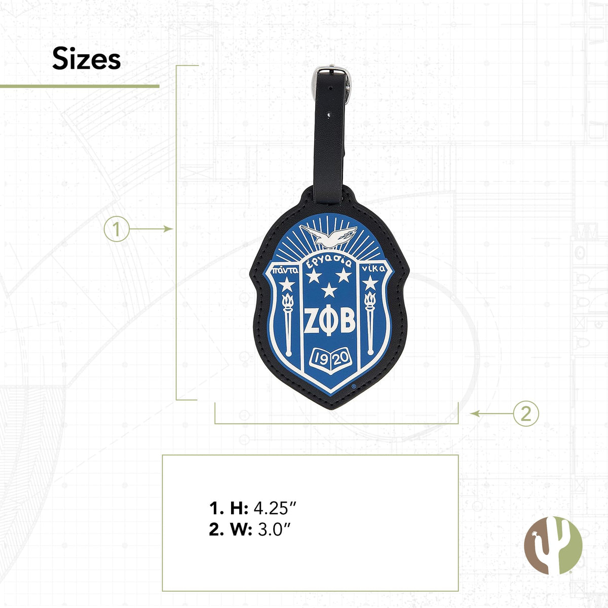 Desert Cactus Zeta Phi Beta Luggage Tag Fraternity (Faux Leather Crest Luggage Tag)