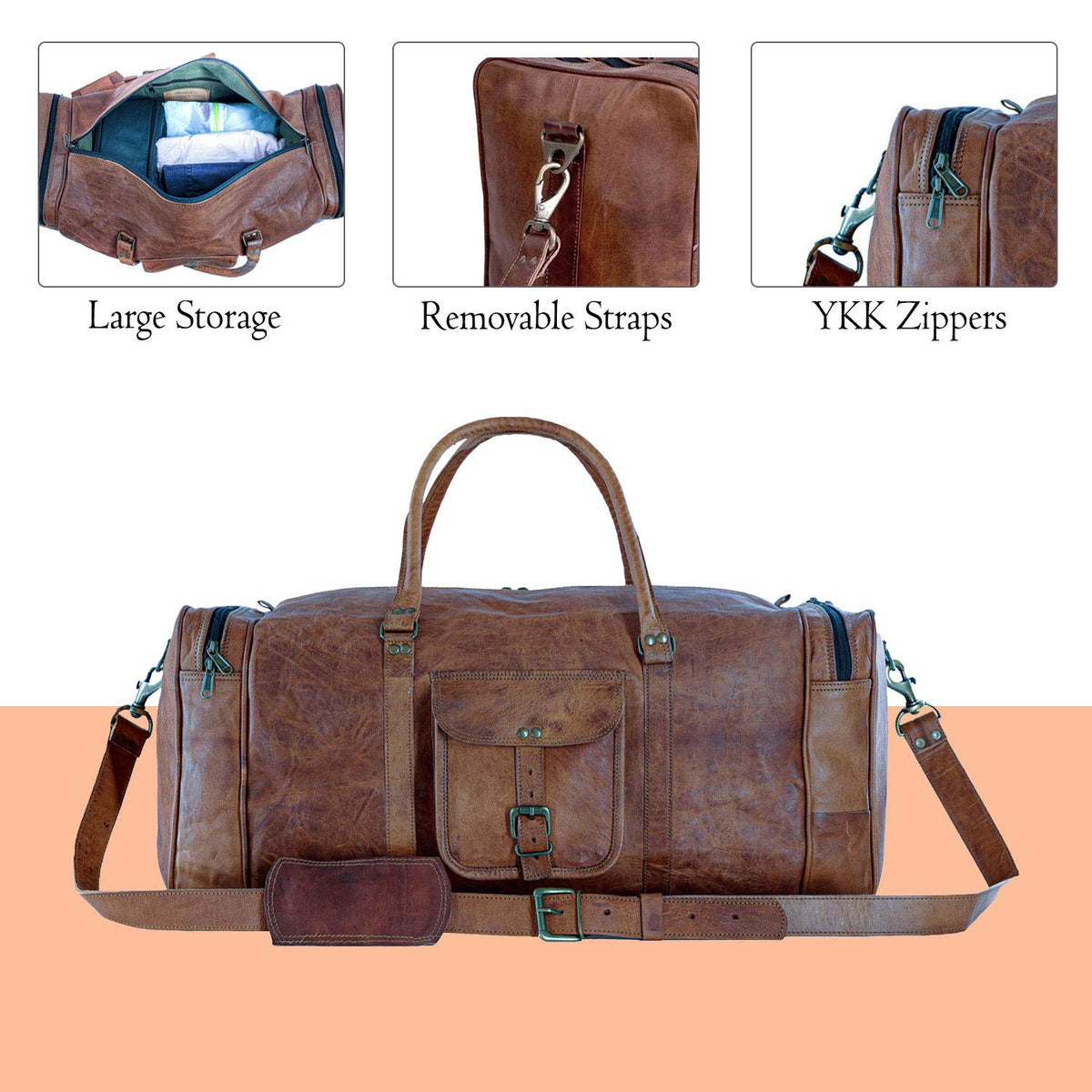 Leather Duffel Bag 32 inch Large Travel Bag Gym Sports Overnight Weekender Bag by Komal's Passion Leather (21 inch)