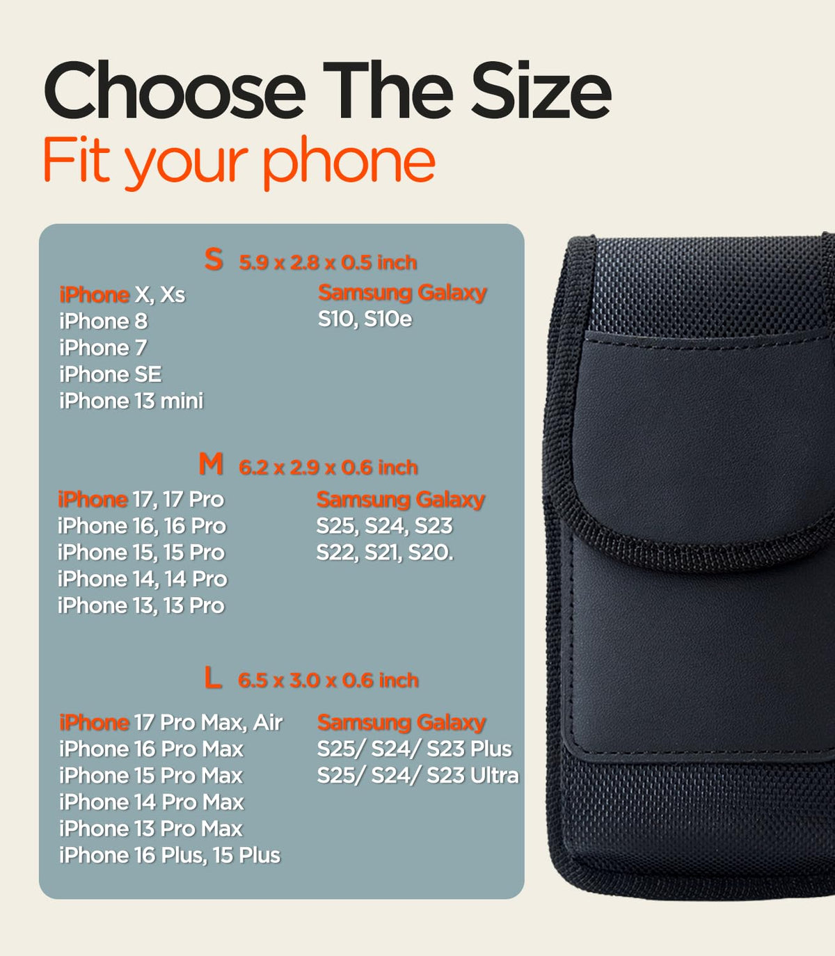 URDIKKG Phone Holster Pouch Compatible with iPhone 17/16/15/14/13 Pro Max and Plus Models, Galaxy S25/S24/S23/S22 Plus & FE, Cell Phone Belt Holder with Card Holder and Magnetic Closure, L-Black