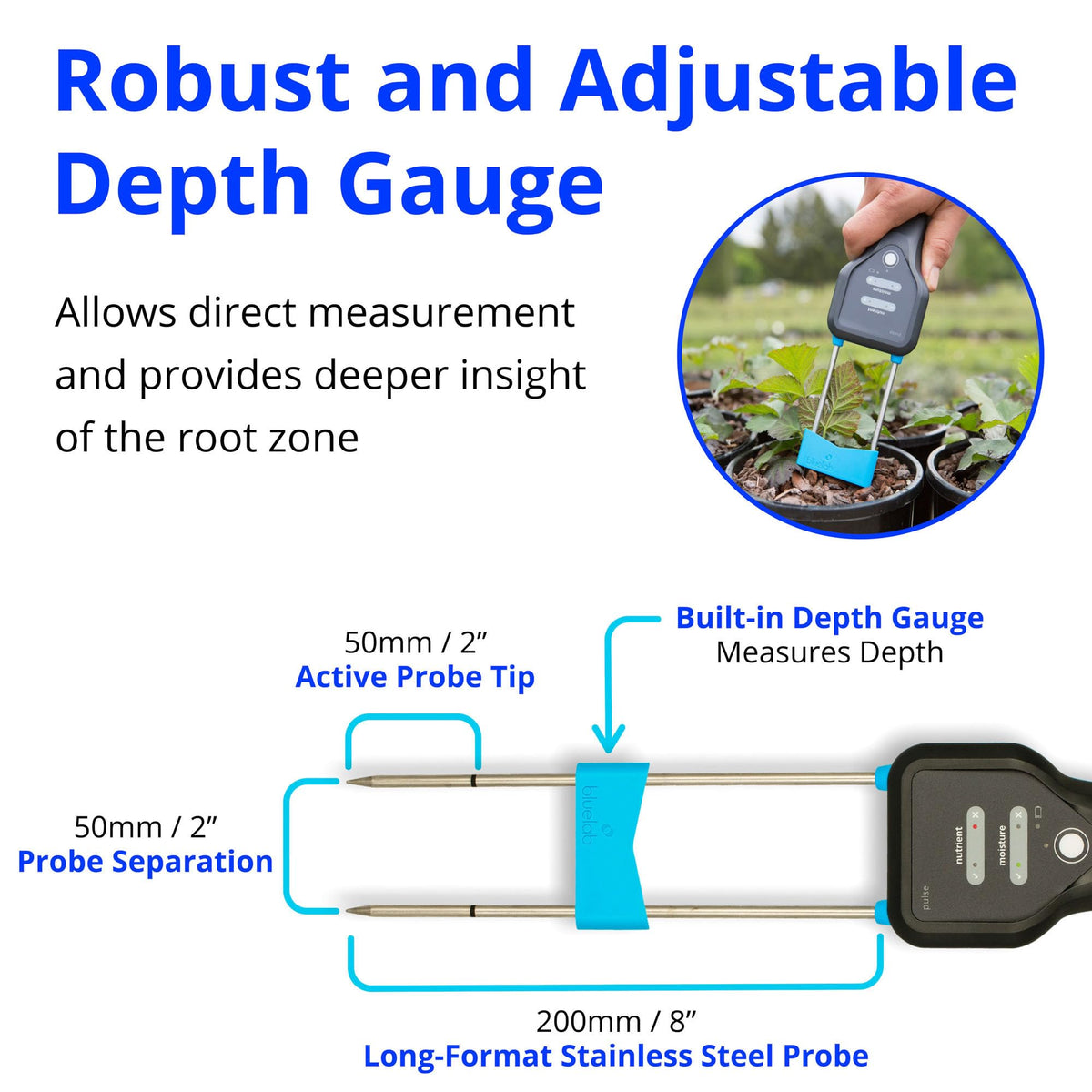 Bluelab Pulse Meter - Handheld Digital Soil Meter Measures Nutrients (TDS), Moisture & Temperature directly from the Root Zone - Grow Healthier Plants with Fast, Accurate Measurements