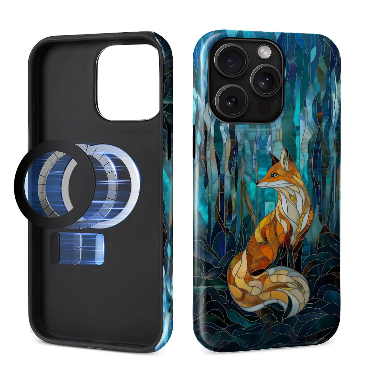 SKAMIX Magnetic Phone Case for iPhone 15 Pro Max,Compatible with MagSafe,Durable 2 Layers Full Covered Shockproof Protective Cover-Glassy Forest Fox