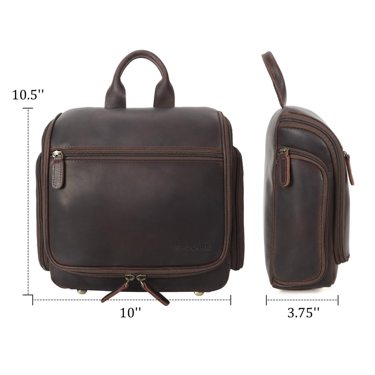 Polare Full Grain Leather Toiletry Bag Travel Hanging Organizer Case Shaving Kit Wash Bag Makeup Cosmetic Dopp Kit with YKK Zippers