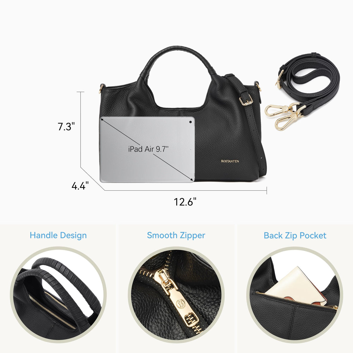 BOSTANTEN Genuine Leather Purses for Women Designer Handbags Crossbody Shoulder Bags Top Handle Satchel Black