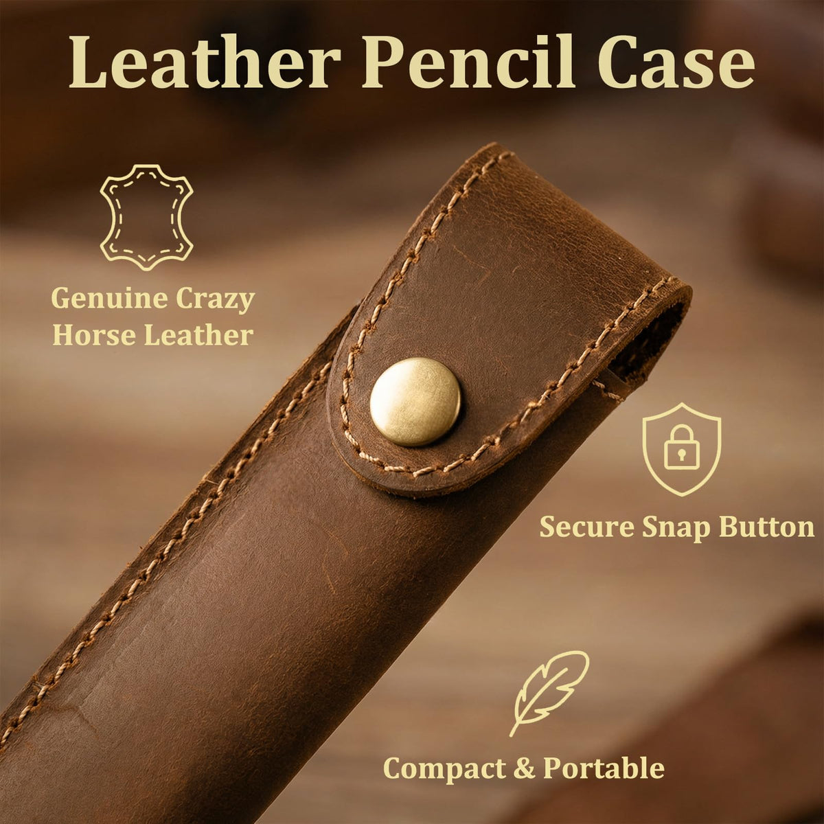 Yeedonzo Handmade Genuine Leather Pen Case Holder, Brown Single Fountain Pen Holder, Vintage Pen Case for Pens, Pencils & Ballpoints
