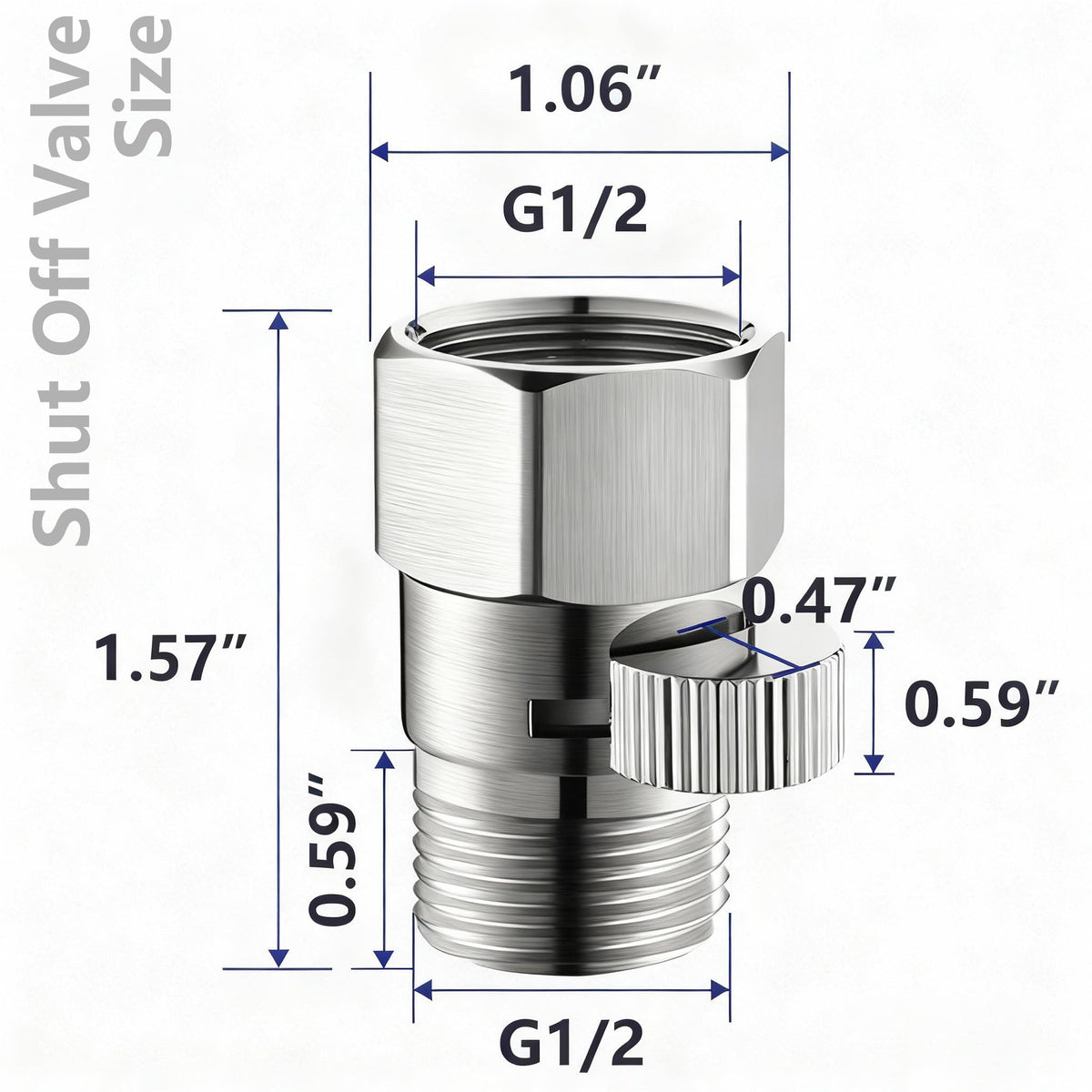 Shower Valve Water Flow Restrictor - Control Water Flow G1/2 IPS Brass Matel Shower Shut Off Valve, Shower Pressure Regulator for Toilet Handheld Shower or Bidet Sprayer, Brushed Nickel
