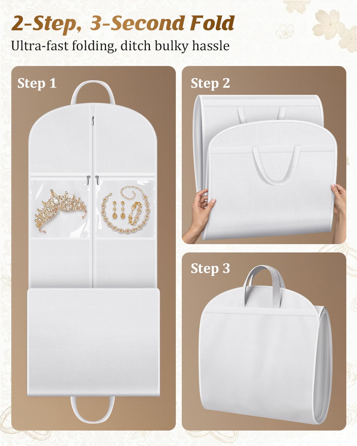 MISSLO Portable 70" Wedding Dress Garment Bag with Bride Tote Bag 8'' Gusseted Dress Bags for Gowns Long 4 Pockets Dress Cover for Women, White