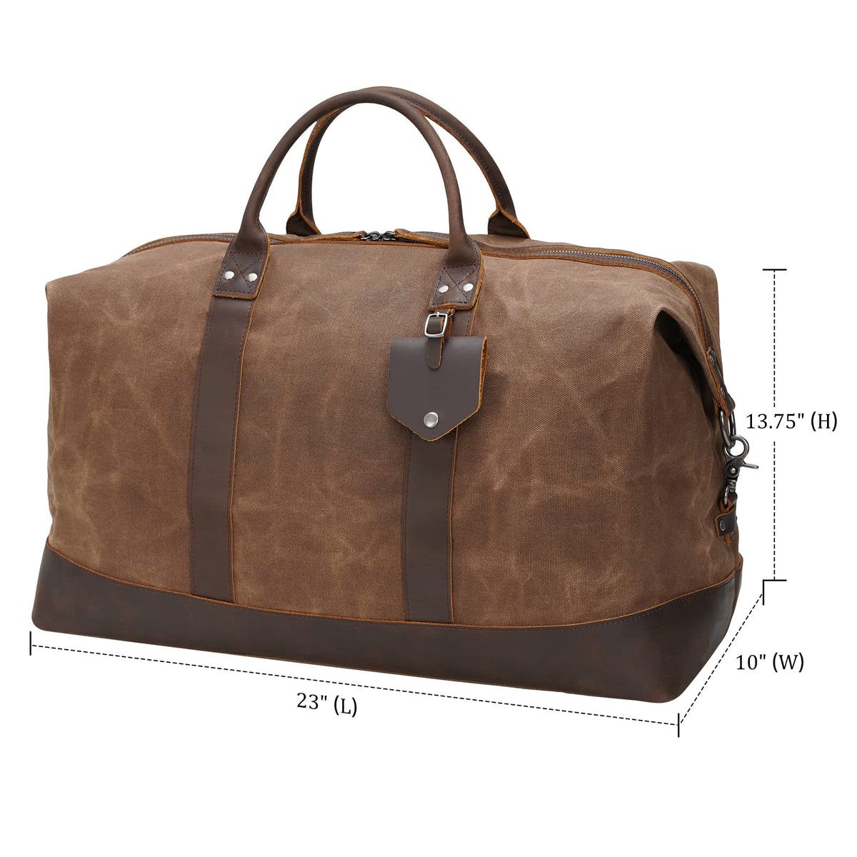 Polare 23” Waterproof Travel Duffel Bag Waxed Canvas Cowhide Leather Trim Luggage for Gym 55L Weekender Overnight Carry on Bag (Brown-23")