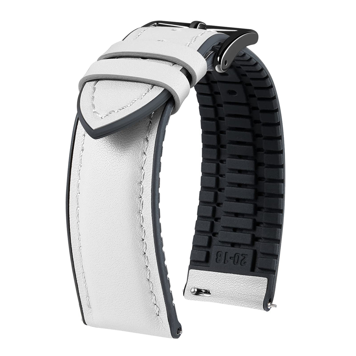 BINLUN Leather Watch Bands Quick Release 14mm-22mm Breathable Micro-Perforated Leather & Rubber Hybrid Watch Straps Silicone-Lined SmartWatch Replacement Bands Men Women (White,Black Buckle,22mm)