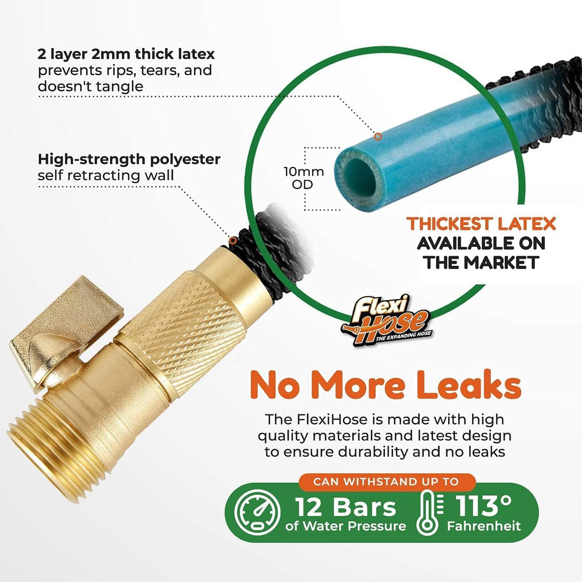 Flexi Hose Expandable Garden Hose with 8 Function Nozzle, 25FT - Lightweight Retractable Garden Hose, Water Hose - No-Kink Flexibility, 3/4 Inch Solid Brass Fittings and Double Latex Core