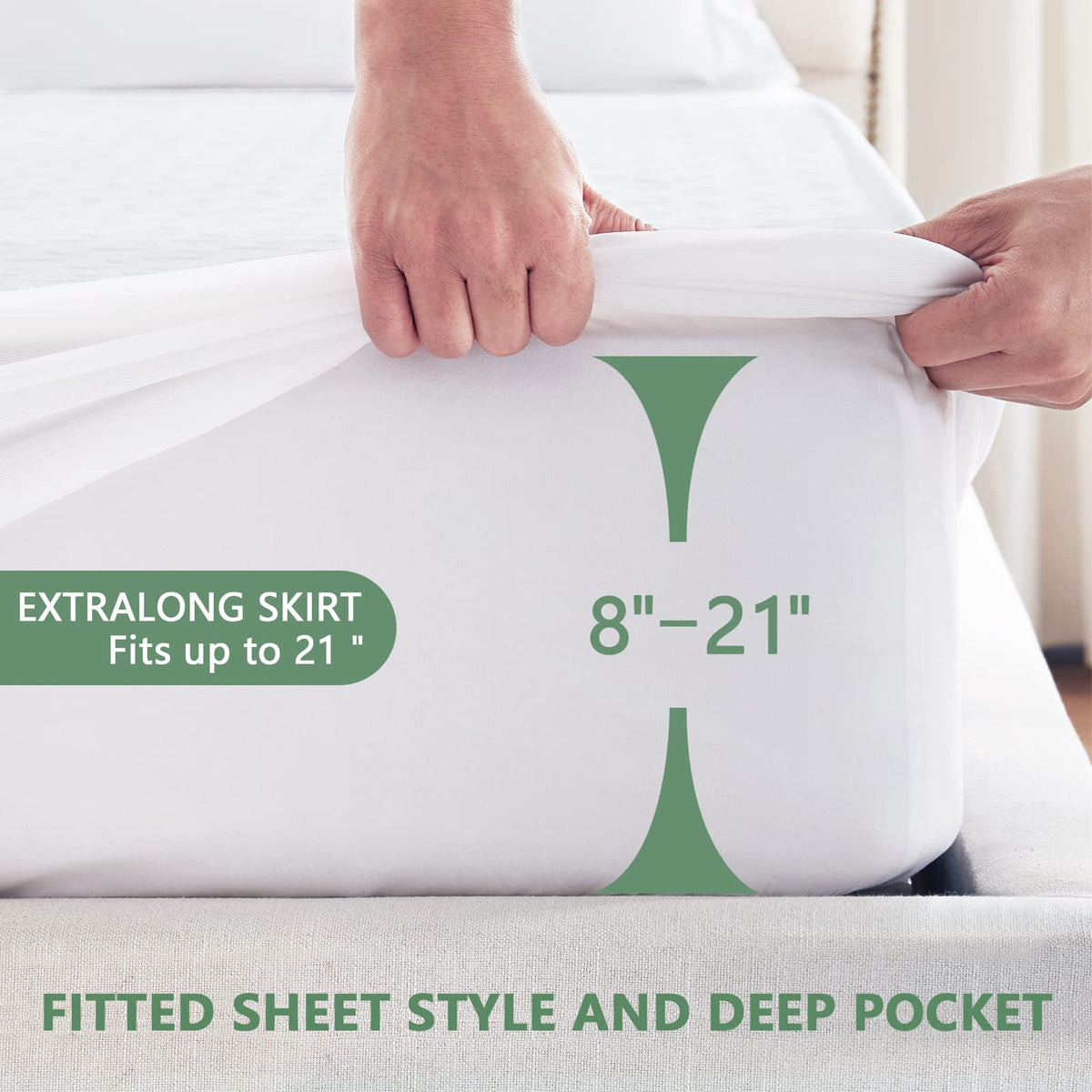 Premium Waterproof Mattress Protector King Size, Breathable Bed Cover 3D Air Fabric Cooling Mattress Pad Cover Smooth Soft Noiseless Washable, 8''-21'' Deep Pocket (White)
