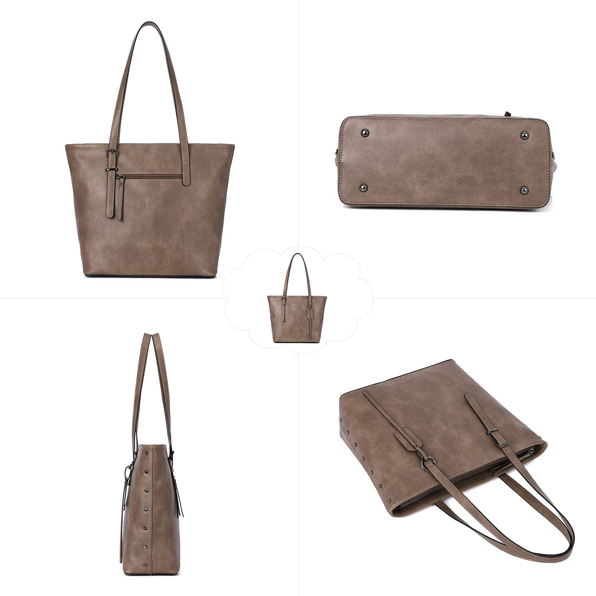 KL928 Handbag for Women Tote Bag PU Leather Large Shoulder Bag Top Handle Satchel Purses 2Pcs Set (Brown-01)