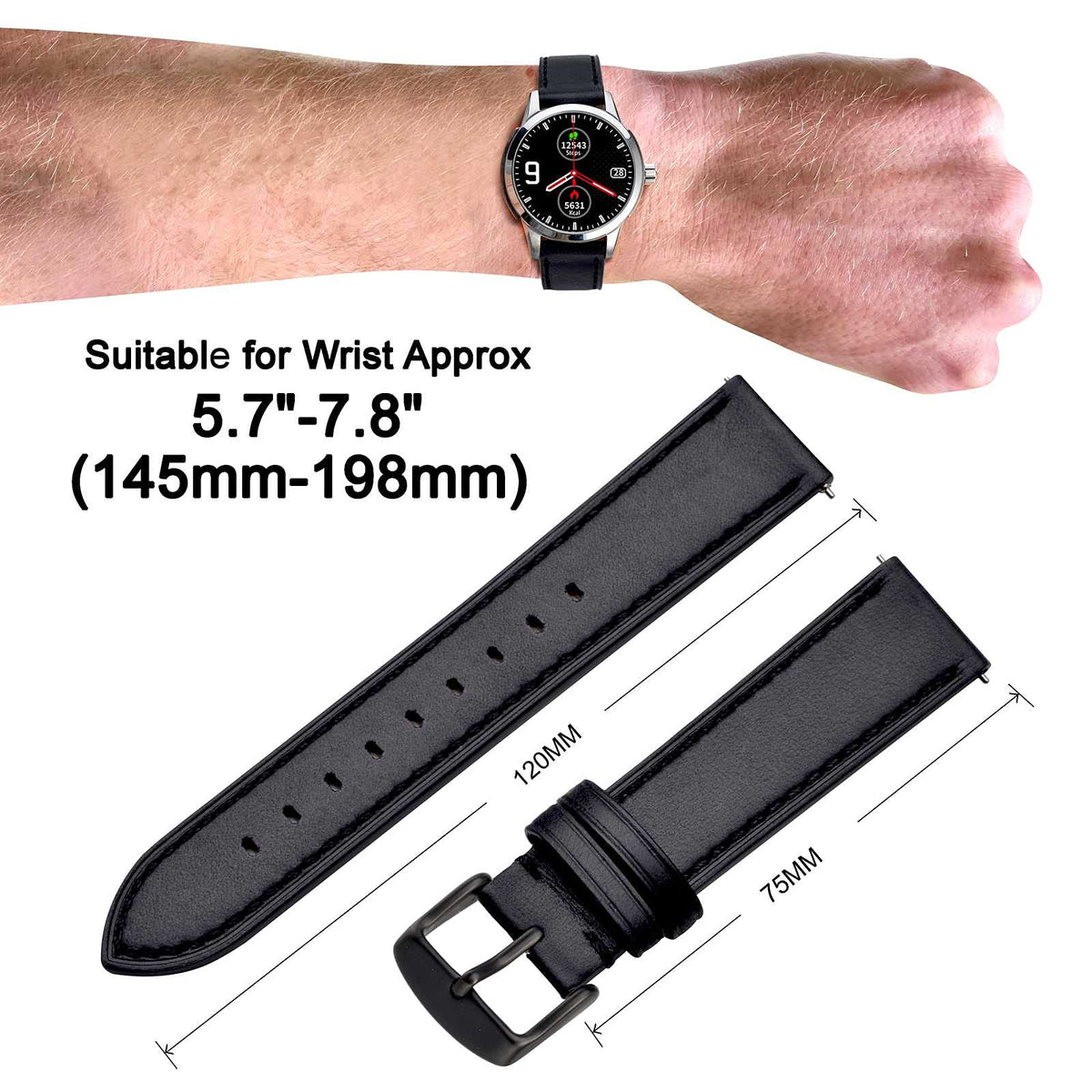 ANNEFIT Quick Release Watch Band 16mm with Black Buckle - Classic Oil Wax Leather Watch Strap (Black)