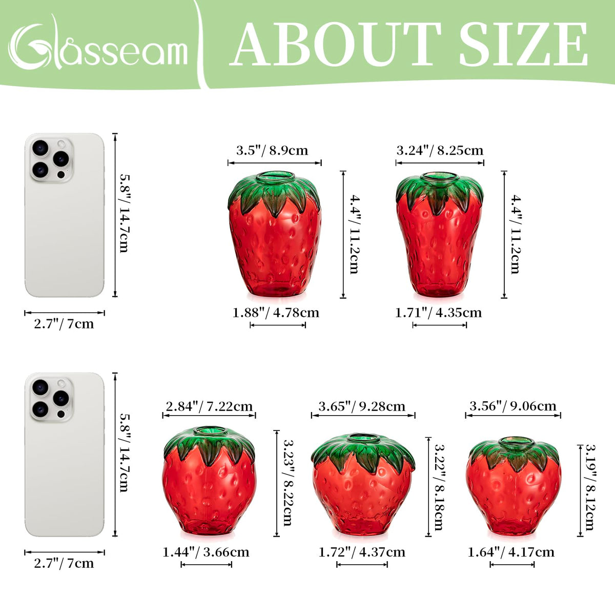 Glass Strawberry Propagation Vase Decor: Glasseam Cute mini vases Propagation Stations for Home - Unique 5Pcs Flower vase Set Terrarium Jar Gifts for Women Friends Mom Birthday Housewarming Holidays