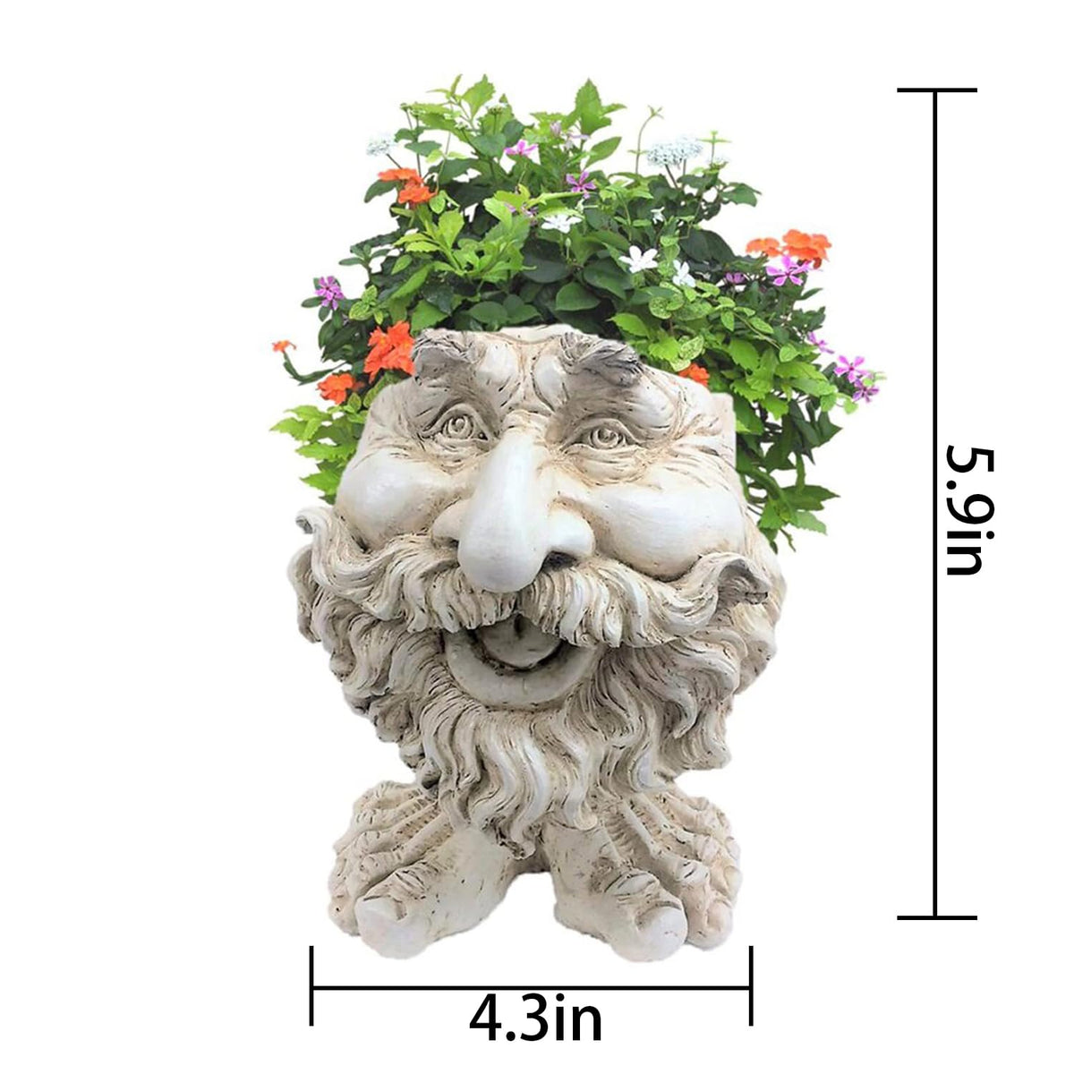 Sheremart Whimsical Face Planter - 6inch Funny Wizard Head Sculpted Pot (Antique White Resin), Unique Succulent Planter for Indoor/Outdoor Garden Decor (1#)