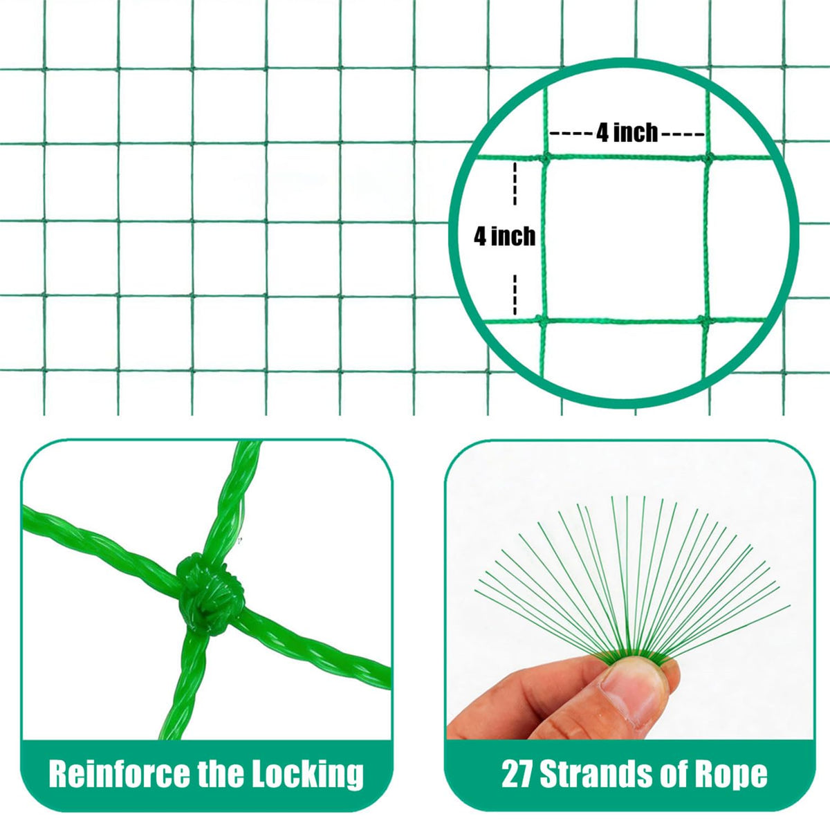 Trellis Netting for Climbing Plants, 6.6x9.85 FT Heavy Duty Garden Trellis Net with 27 Strands Nylon for Cucumber, Grape, Vine, Vegetables, Flowers, Bean, Tomato Grow Trellis Net (Green, 1 Pack)