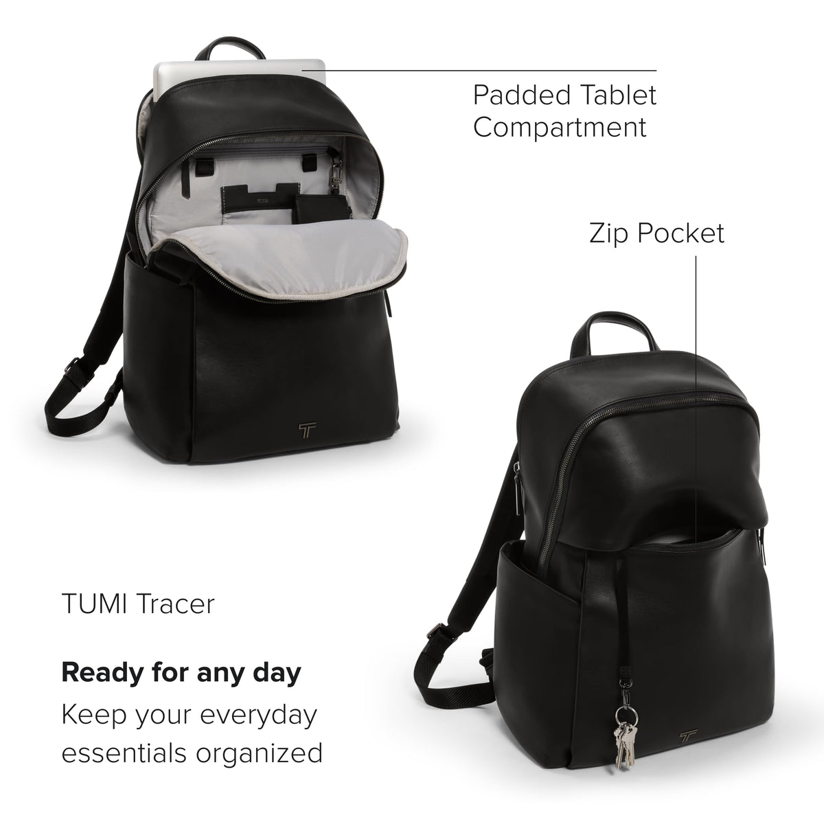 TUMI - Voyageur Raina Backpack - Women's Premium Leather Backpack - Everyday Bag with Phone Pocket & Laptop Compartment - Black, Gunmetal Hardware