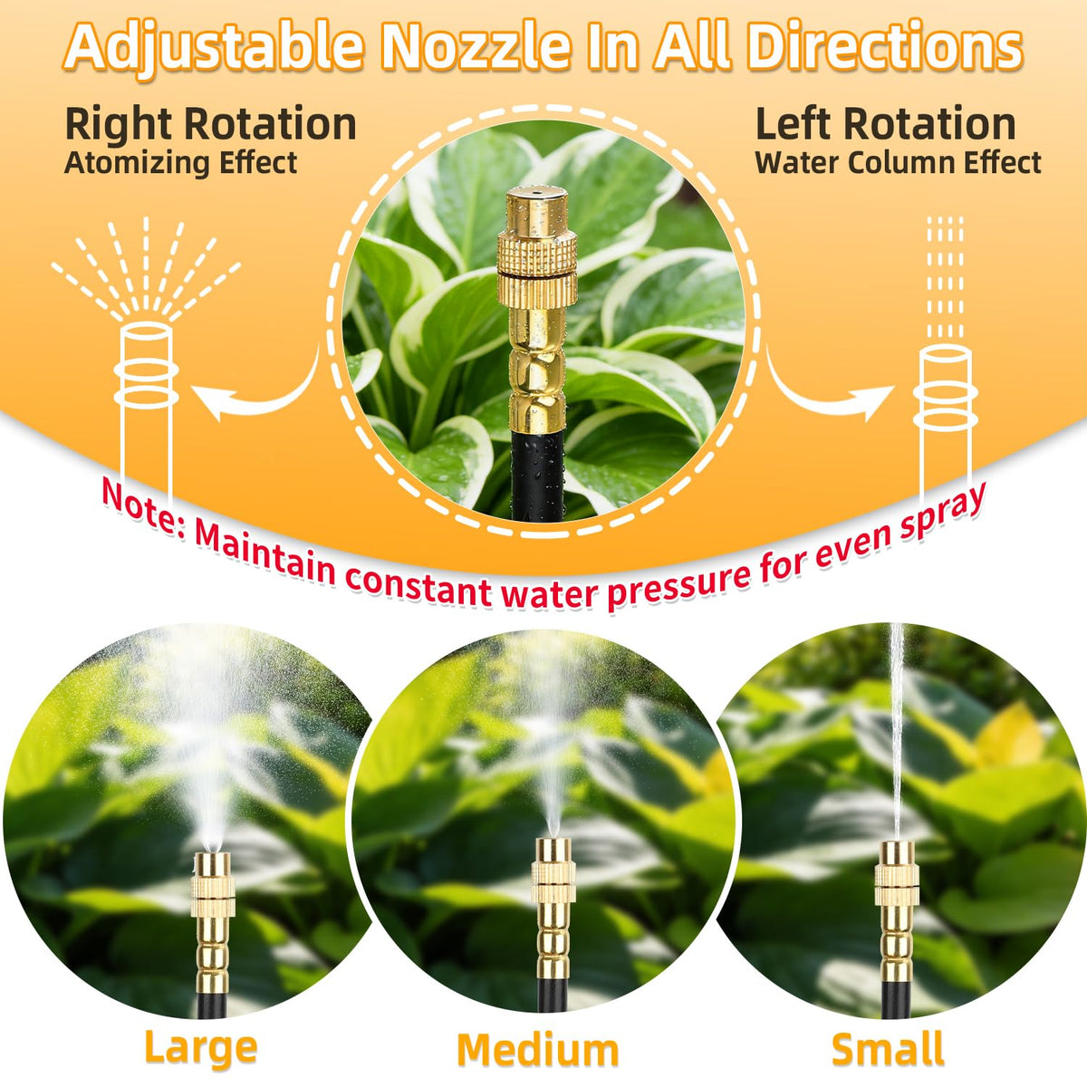 50FT Drip Irrigation System, 2026 Upgrade Garden Watering Kit with 12pcs 360° Adjustable Copper Nozzles, Automatic Atomizing Sprinkler System for Raised Beds, Lawn, Greenhouse, Outdoor Plants (50 ft)