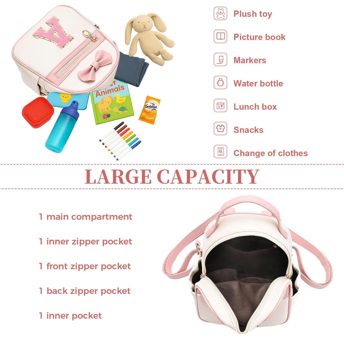 I IHAYNER Girls Initial Bowknot Small Leather Backpack Cute Mini Backpack Personalized Trendy Stuff Gifts for Women Pink-K