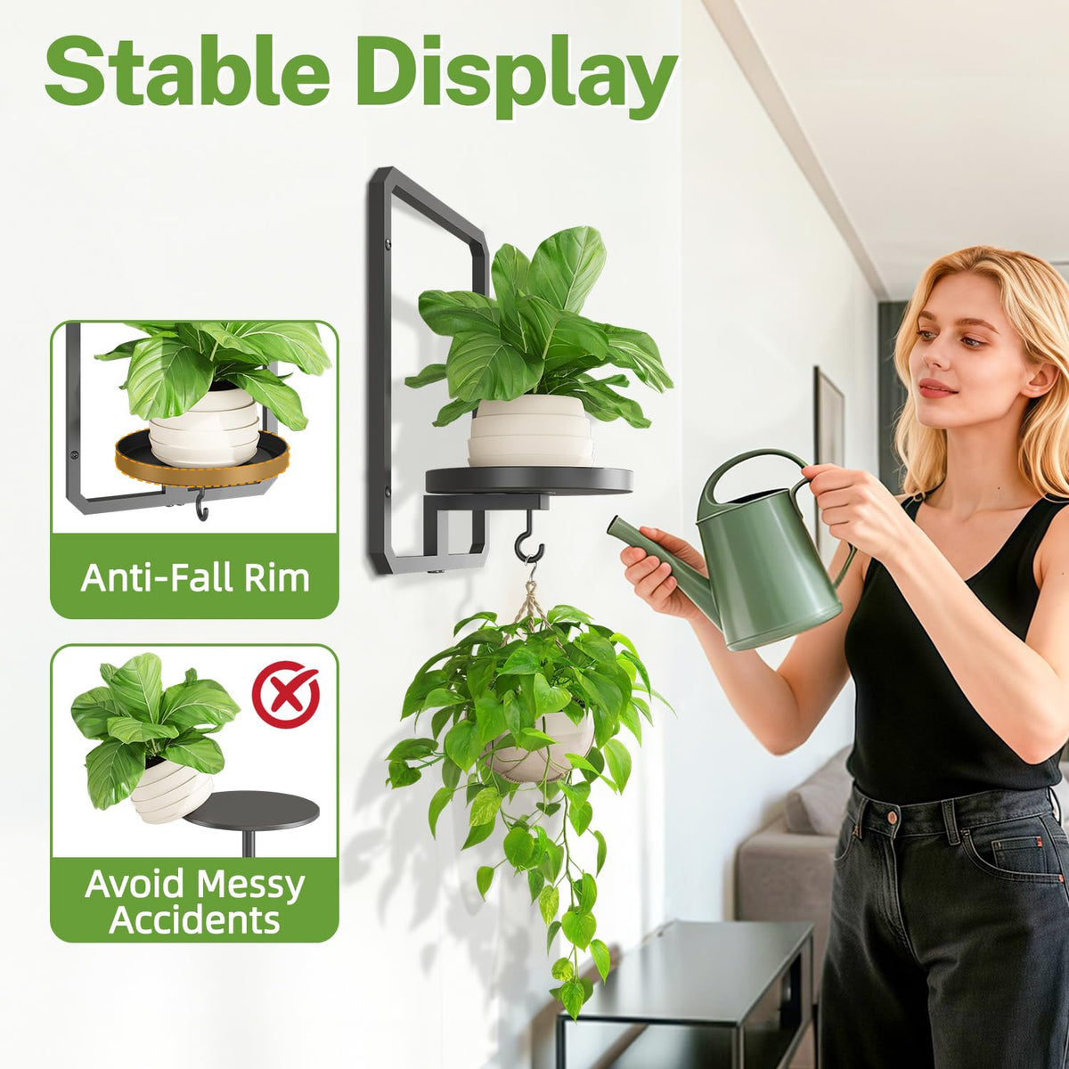 iDavosic.ly Wall Plant Picture Frame Holder Set of 2 for Indoor, Metal Stand with Hanging Hooks, Floating Flower Display Decor, Space Saving & Easy to Assemble (Pots/Chains/Plants Not Included)