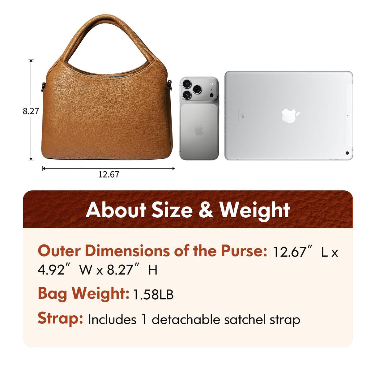 KOGTLA Women's Large Pebbled Leather Purses with Satchel Strap, Ladies Vegan Leather Tote Handbags, Hobo Shoulder Bags Brown