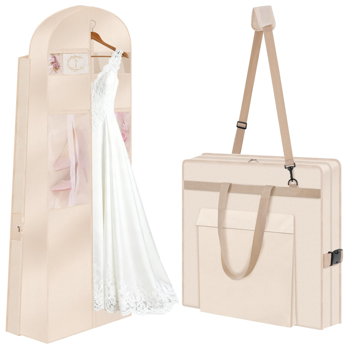 TANGKA Upgraded Version 72" Wedding Dress Garment Bag Dress Bags for Gowns Bridal Dress Travel Bag with 12”Gusseted and Accessory Pockets for Wedding Dress, Puffy Gowns, Equipped with Shoulder Straps