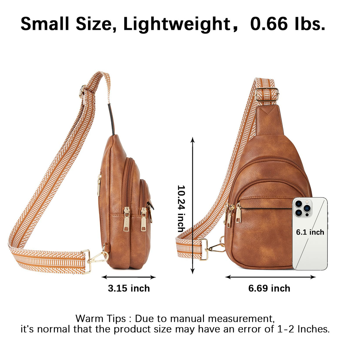 BOSTANTEN Small Sling Bag for Women - Leather Crossbody Fanny Pack for Travel, Brown