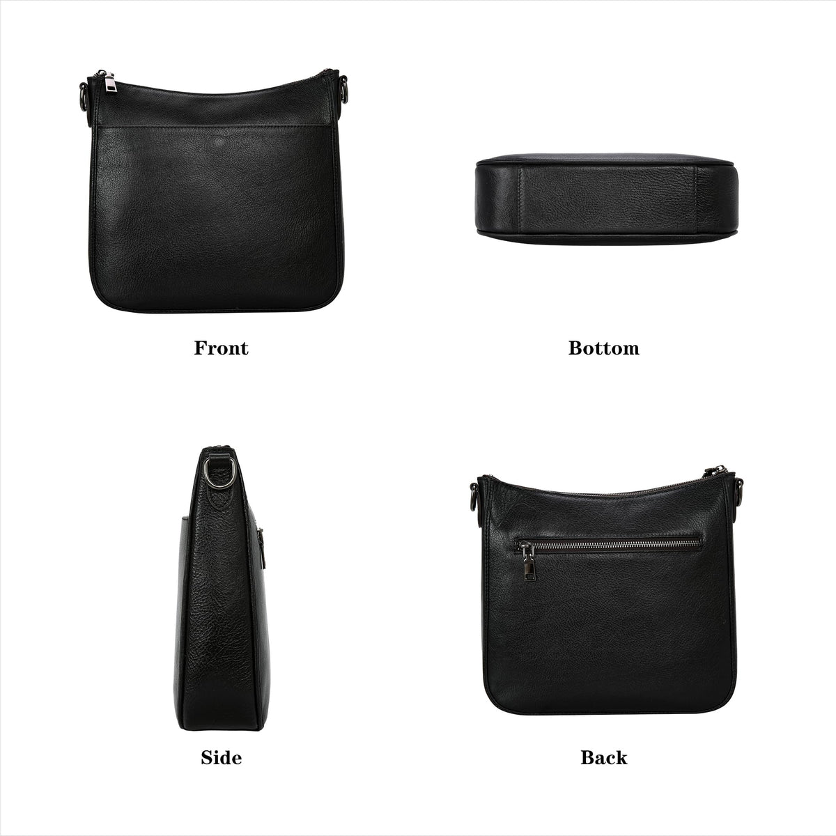 HESHE Genuine Leather Crossbody Purses for Women Shoulder Bags Hobo Purse Casual Ladies Handbags Designer Satchel Bags Cross Body Bag(Black)