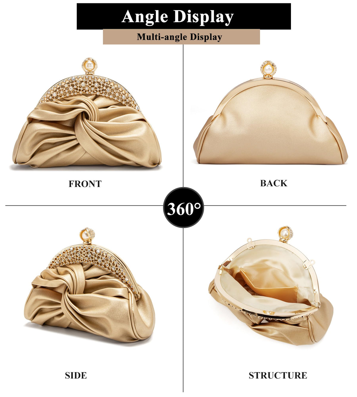 Sweetovo Rhinestone Evening Clutch Purse for Women, Sparkly Party Shoulder Handbag Wedding Bag with Chain (Gold)
