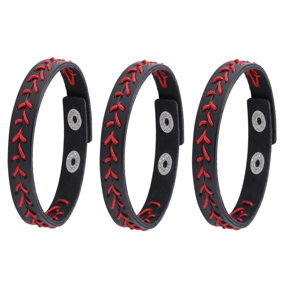 HZMAN Leather Softball Baseball Bracelets by Athletes Bangle Cuff Wristband, 3 Pcs White Black Yellow Ste (Black)