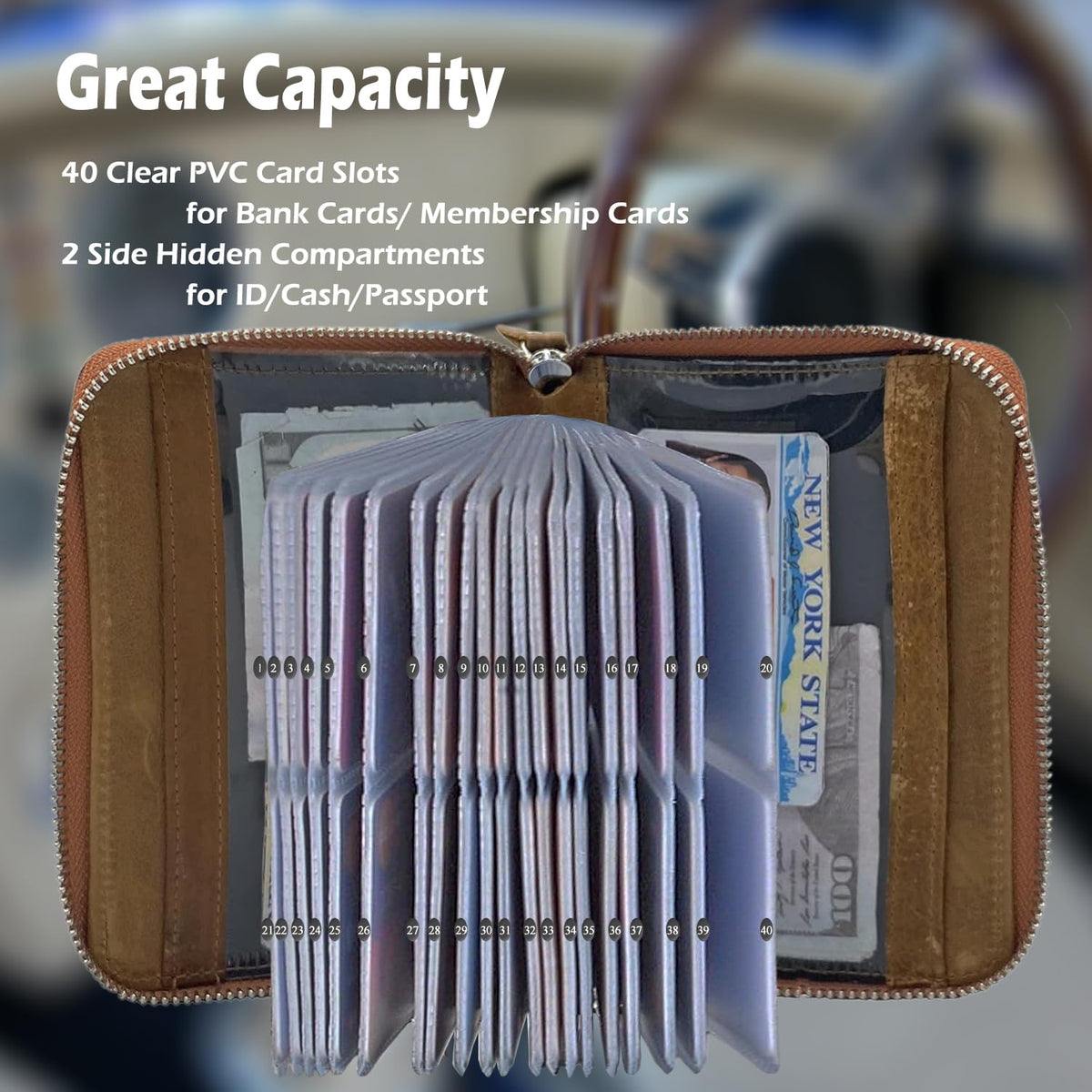 YUHAN PRETTY Credit Card Holder Wallet Large Leather Passport Case 42 Card Slots(oilbrown)