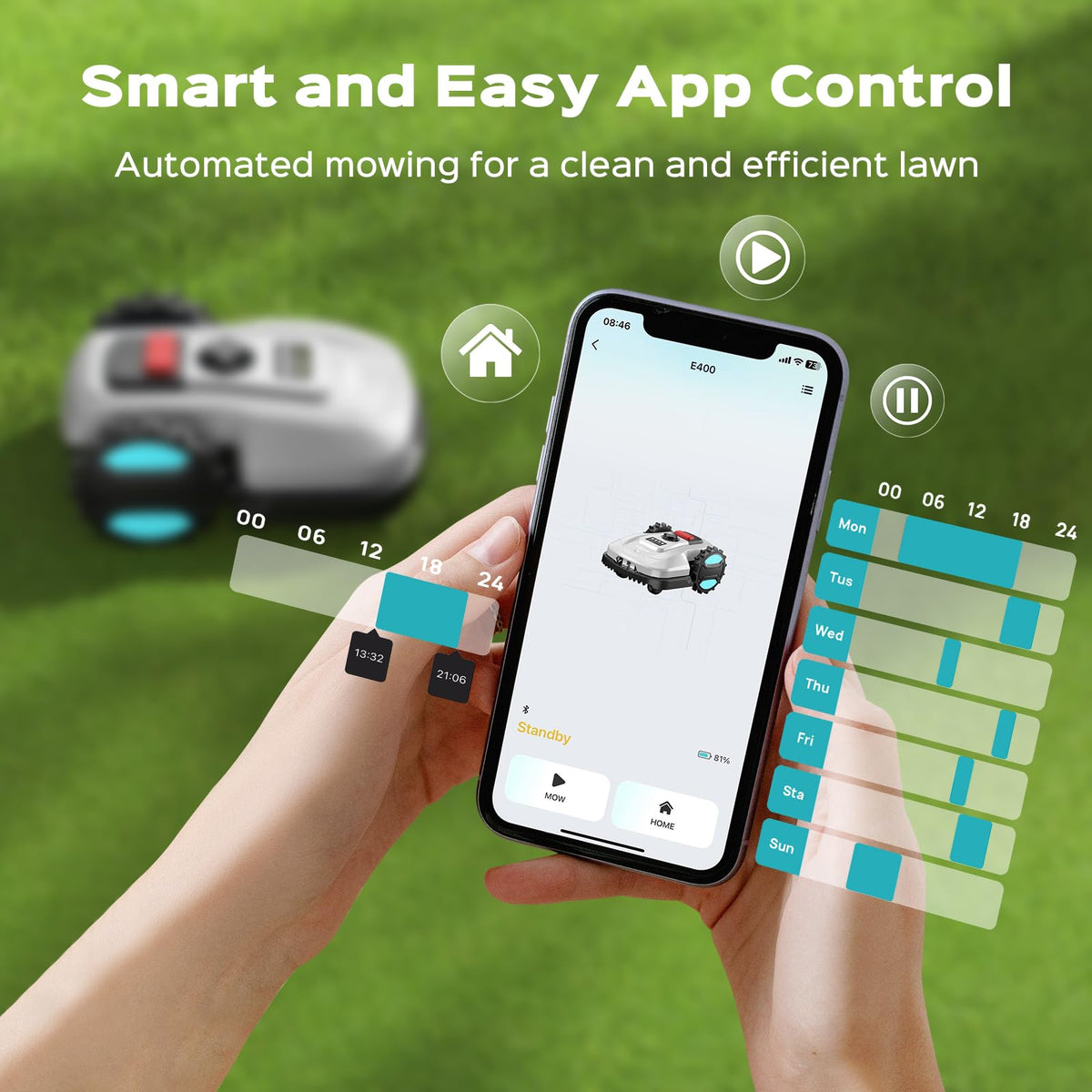 Robot Lawn Mower with App Control – Adjustable Cutting Height, Auto-Charging, Obstacle Detection & Smart Scheduling – Ideal for Lawns up to 1/8 Acre