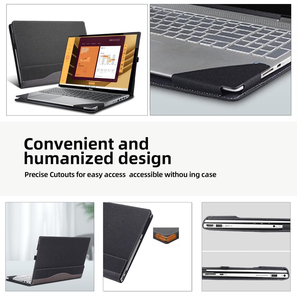 VEVOOD Laptop Case for DELL Latitude 5550 Laptop 2-in-1 |Latitude 5540 5530 5520 Laptop All Inclusive Drop Case 15.6" PU Leather Inside Pocket Cover (Gray)