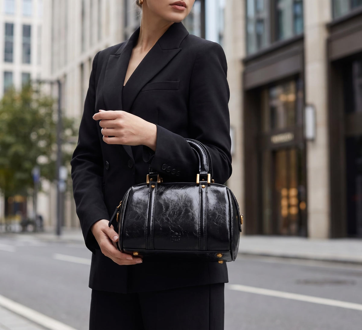 Women's handbag Boston bucket bag single shoulder top handle bag Fashion designer crossbody bag crossbody bag (black)